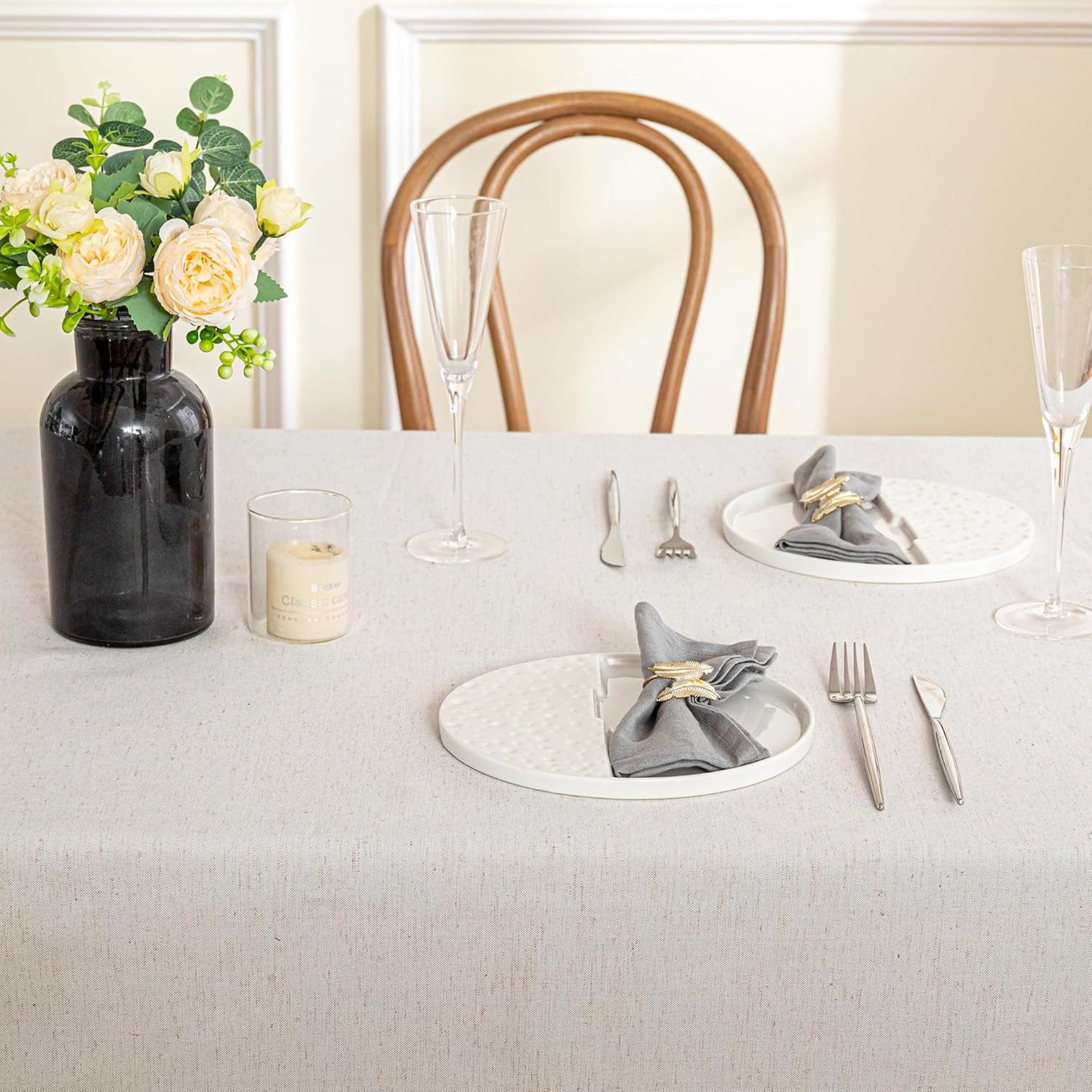 MYSKY HOME Table Cloth 60x102 in Rectangle Table, Cotton Tassel Linen Look Waterproof Tablecloths Farmhouse Tablecloth, Wrinkle Free Table Cover with Black Tassels for Kitchen Dining, Party