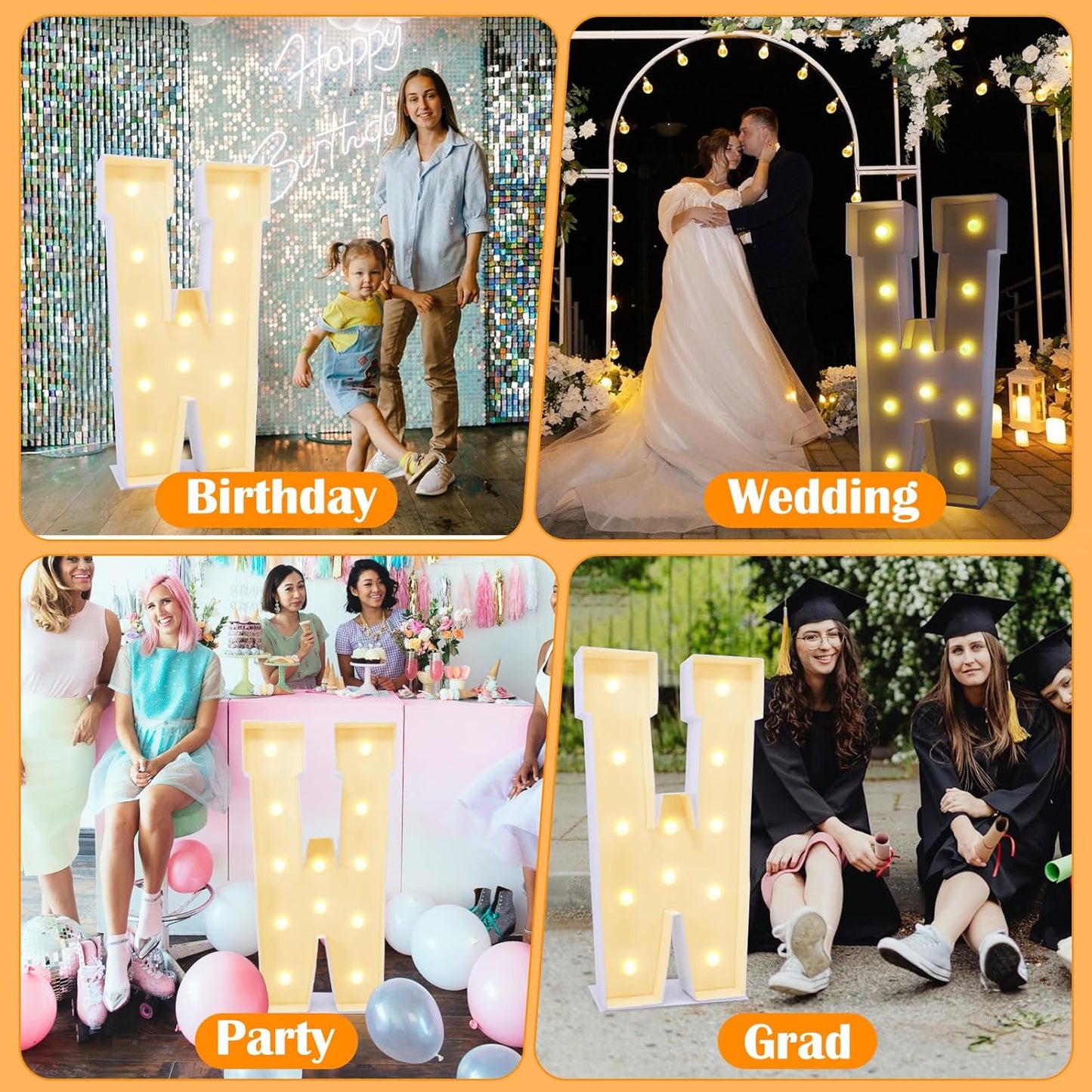 4ft Marquee for Letters W, Large Light up Letters, Multifunctional Large Marquee for Letters 4 Feet Tall for Party Decorations, Letter Balloons, Wedding Decor, Proposal Decorations (Letters W)