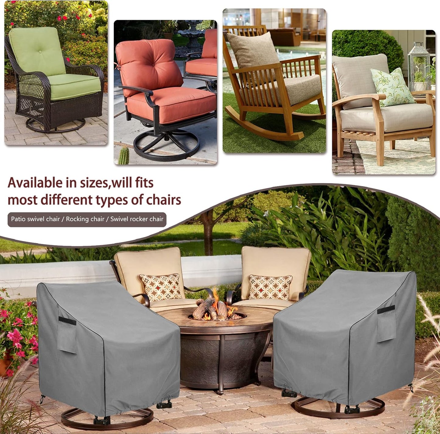 Okcool Outdoor Swivel Chair Cover 2 Pack,Outdoor Furniture Patio Chair Covers Waterproof Clearance,(27.5"W x 32.5"D x 39"H) Outdoor Lawn Patio Furniture Covers,Grey