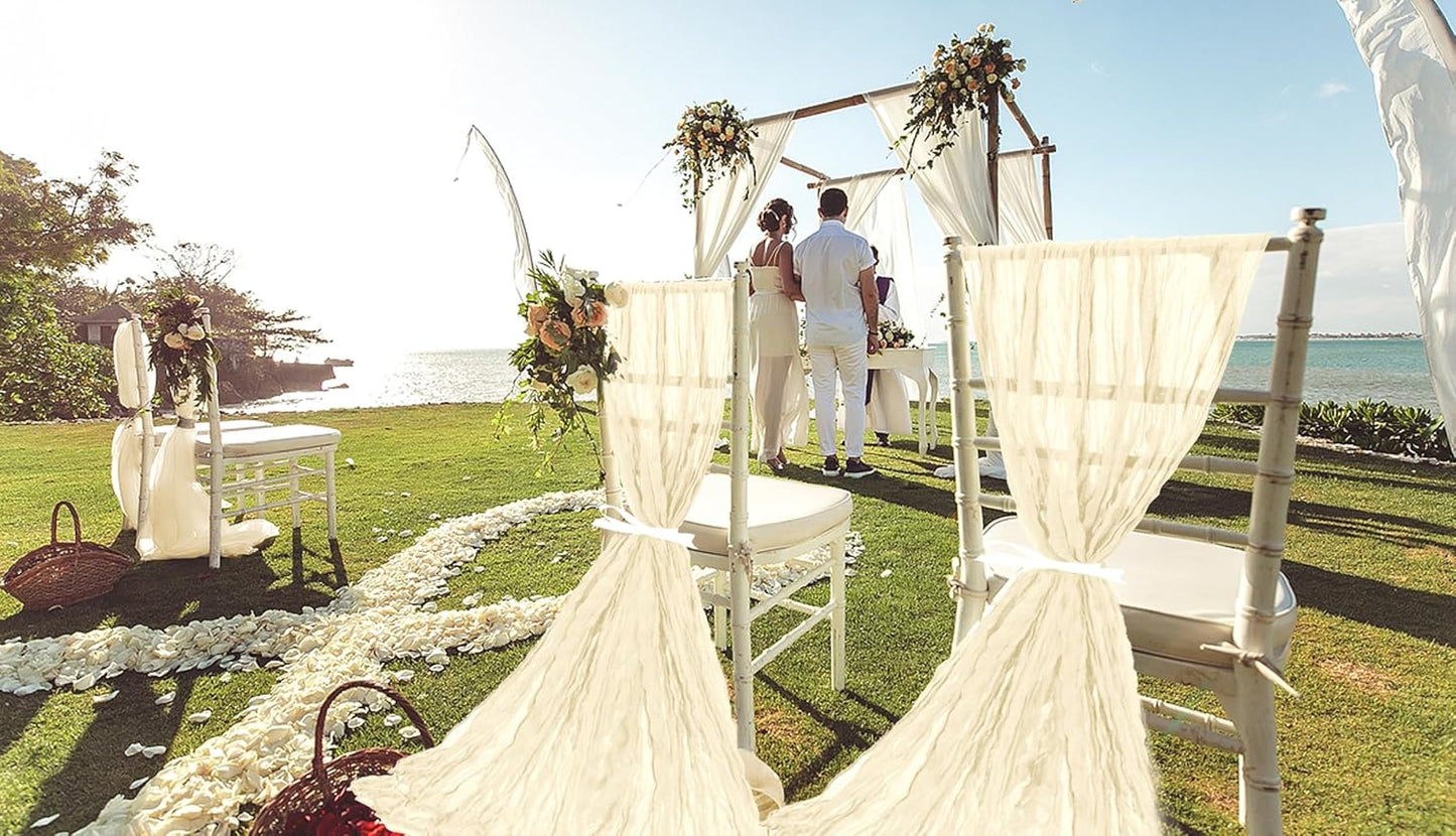 50 PCS Cheesecloth Chair Sashes, Bows Designed ChairSashes, 15.7x108 inch Chair Sashes for Aisle Decorations Universal Chairs Cover Decoration for Wedding Reception Party Banquet (Ivory)