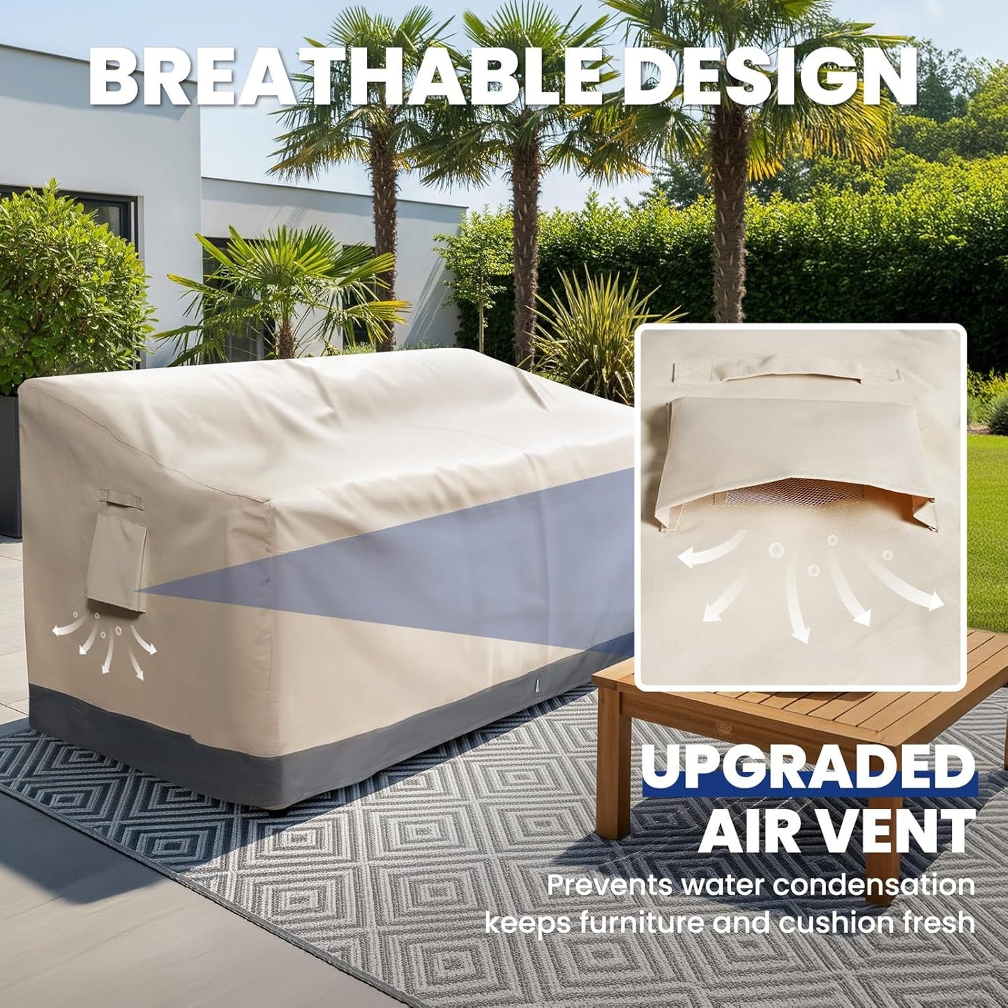 Extra Heavy Duty Outdoor Couch Cover Waterproof, Large 3-Seater Patio Sofa Cover, Lawn Patio Furniture Covers with Air Vent, 85"W x 37"D x 35"H