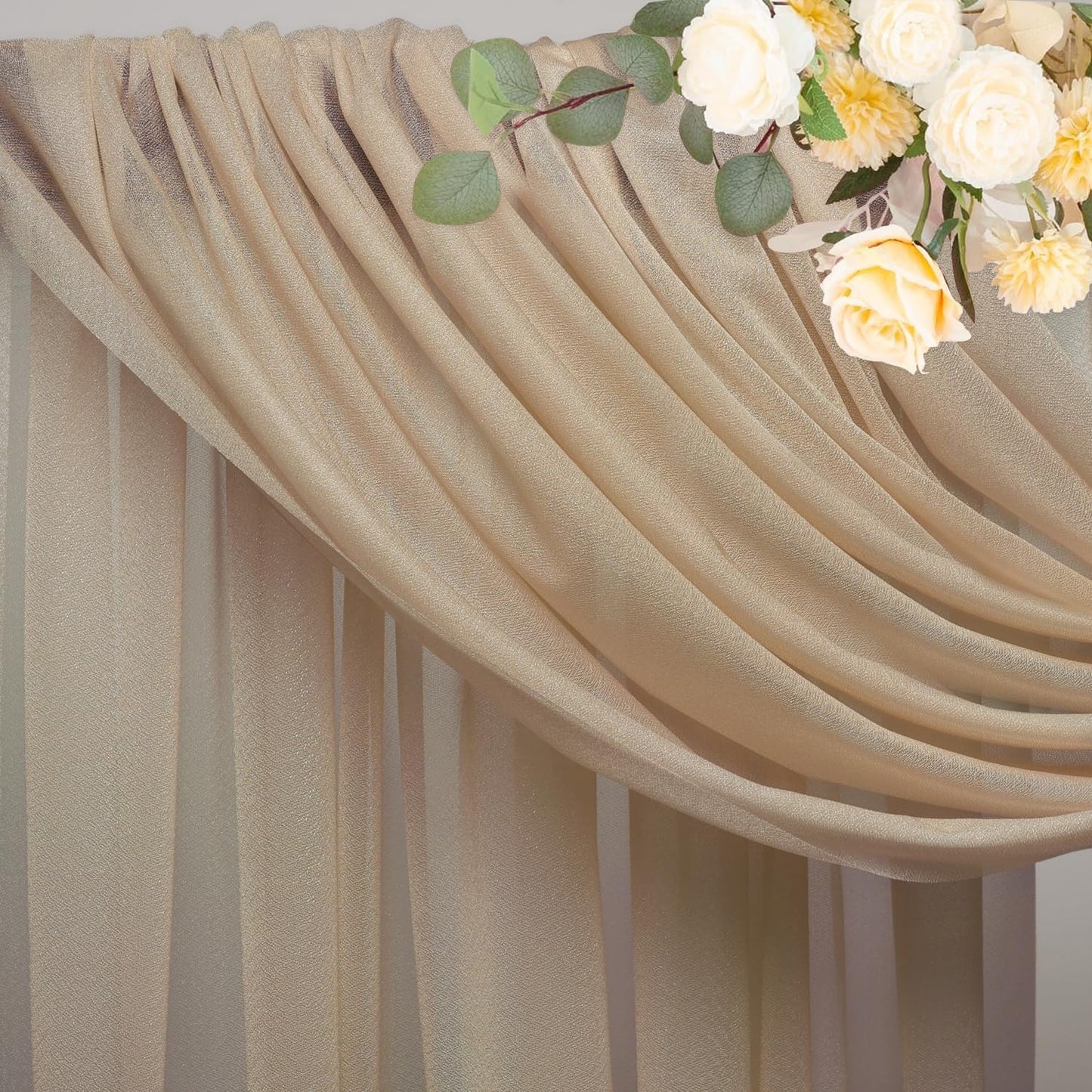 Wokceer Wedding Arch Draping Nude 4 Panels 28.7" x 20FT Sheer Fabric Drapes Backdrop for Ceremony, Birthday Party, Bridal Shower Decoration