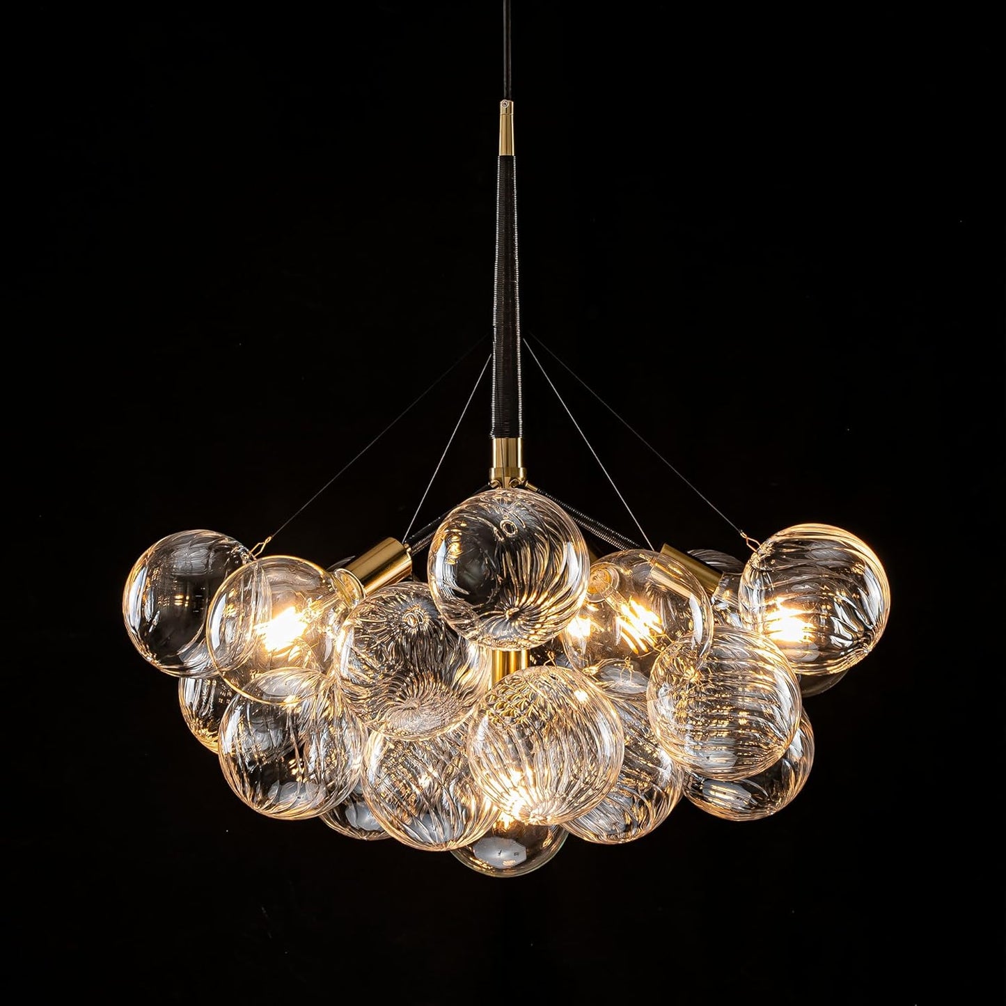 Modern Bubble Ball Swirled Glass Chandelier, Dia 24 inch Black and Clear Globe Blown Glass Small Ceiling Lights Fixture for Bedroom Study Restaurant