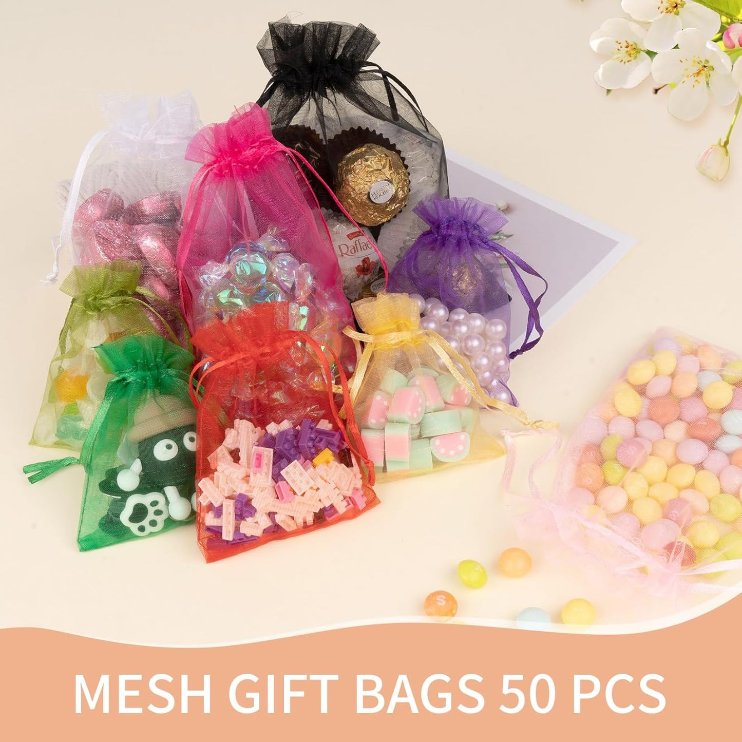 50 Pcs Mixed Color Organza Bags 5x7 Inch, Small Gift Bags Small Mesh Bags Drawstring Goodie Bags for Wedding Party Favor Christmas