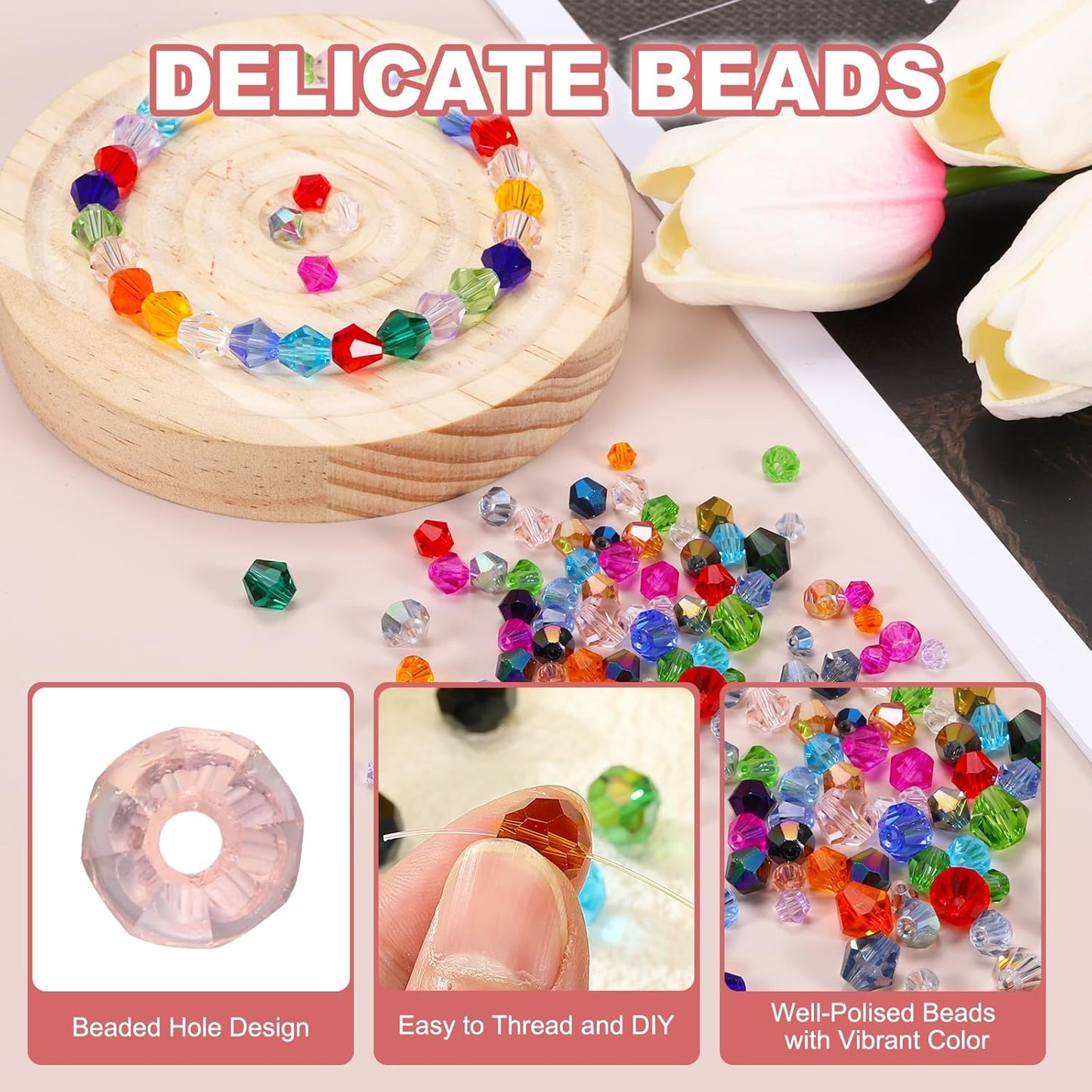 PATIKIL 1000pcs 3mm Bicone Glass Crystal Beads, Faceted Glass Spacer Beads with Box for Jewelry Making Bracelet Necklace Earrings DIY Suncatcher Craft, Water Red AB