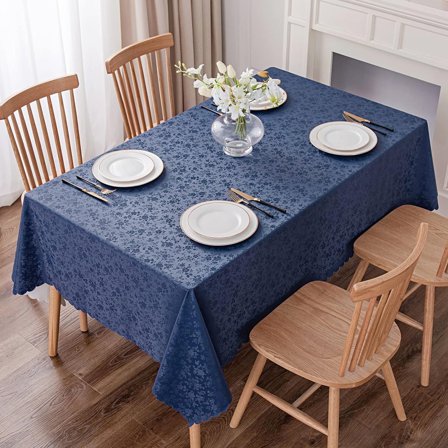 Smiry Rectangle Table Cloth, Waterproof Heavy Duty Vinyl Tablecloths, Wipeable Washable Table Cover for Kitchen and Dining Room (Navy Blue, 60" X 120")
