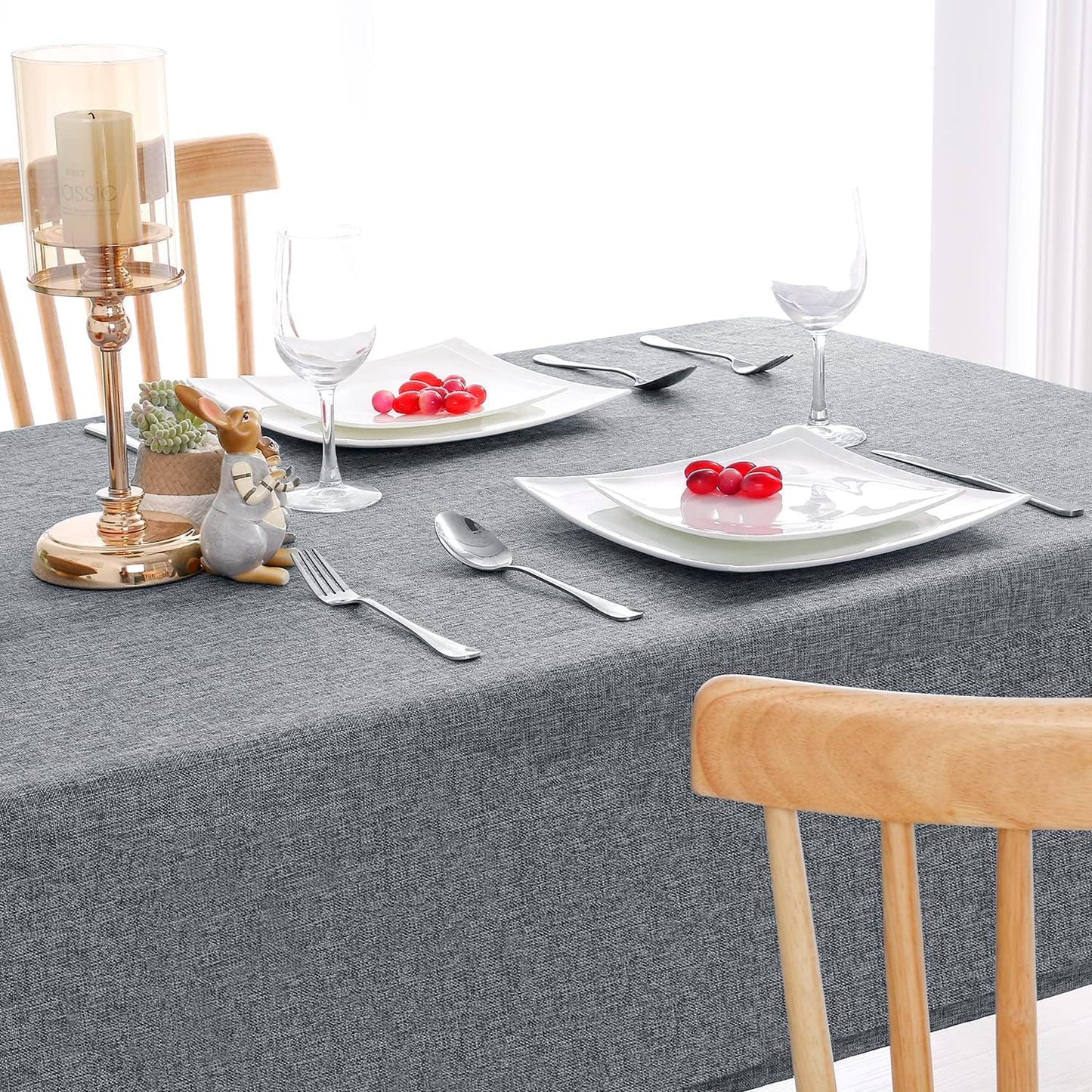 Hiasan Faux Linen Rectangle Tablecloth - Wrinkle and Stain Resistant Washable Table Cloth for Kitchen Dining Room Holiday Table Cover for Party Dinner, Grey, 60 x 120 Inch