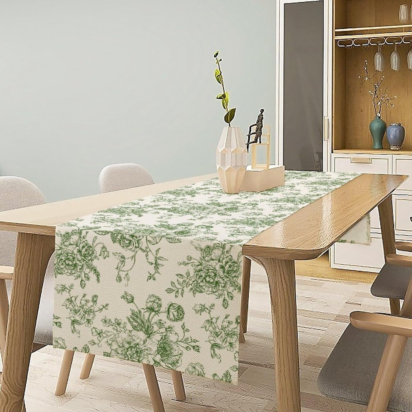 Vintage Flower Table Runner, Wildfloral Green Floral Sketch Pattern Print Table Runner for Kitchen Dinning Table Runner Decor Home Wedding Party Holiday, 13x108 Inch