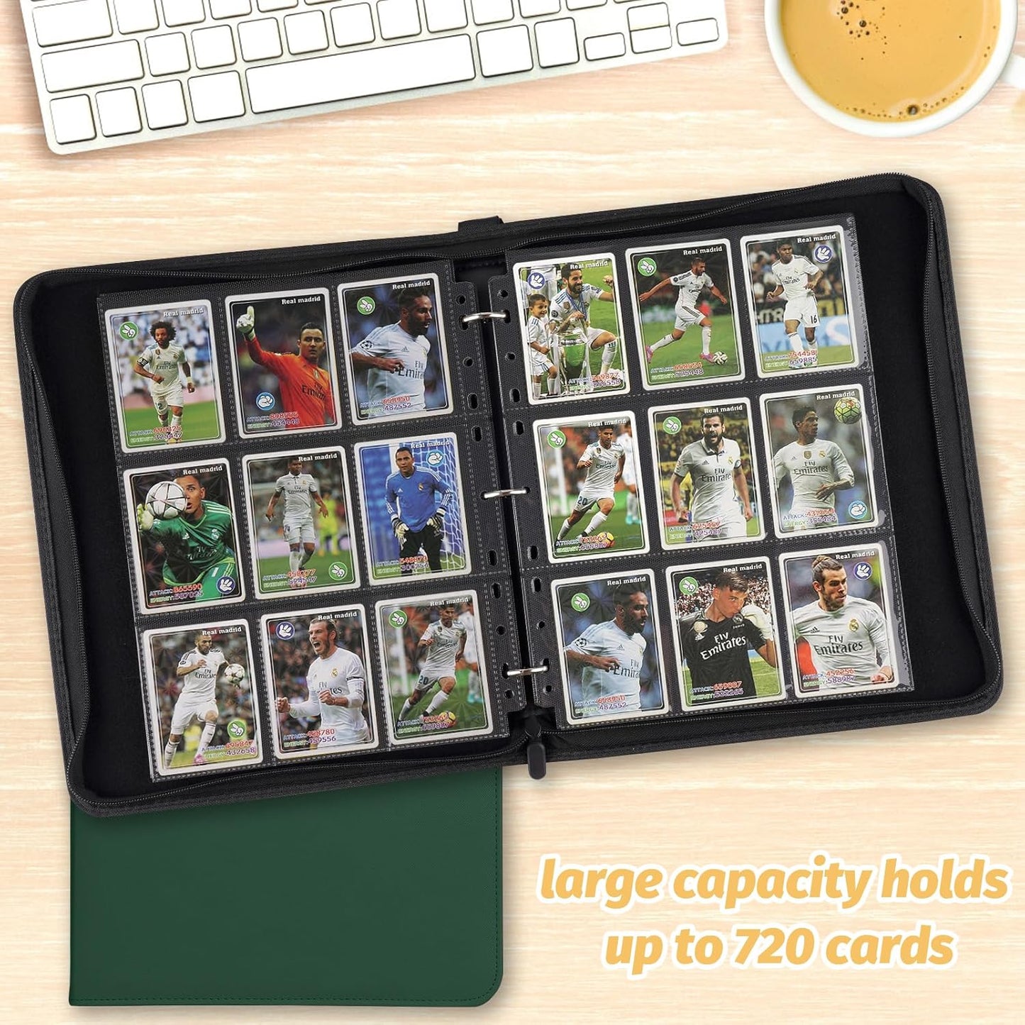 Trading Card Binder, 720 Pockets Card Binder, 9-Poccket Sided Pocket Sports Card Binder, Premium Card Binders Compatible with MTG, TCG, Baseball Cards(Dark Green)