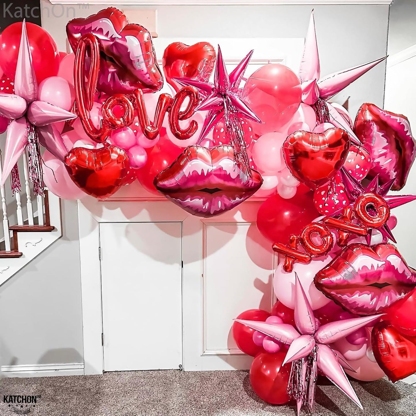 KatchOn, Huge Red Lip Foil Balloon - 30 Inch, Pack of 4 | Cute Kiss Balloons for Lips Balloon Decorations | Valentines Balloons | Galentines Day Decorations
