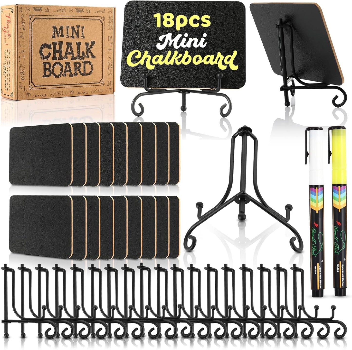Mini Chalkboard Signs for Food Labels for Party Buffet, Small Place Cards or Name Tags with Iron Stand for Chafing Dish, Mimosa Bar Supplies, Wedding Chalk Board Sign with 2 Pens, 18 Pack Black