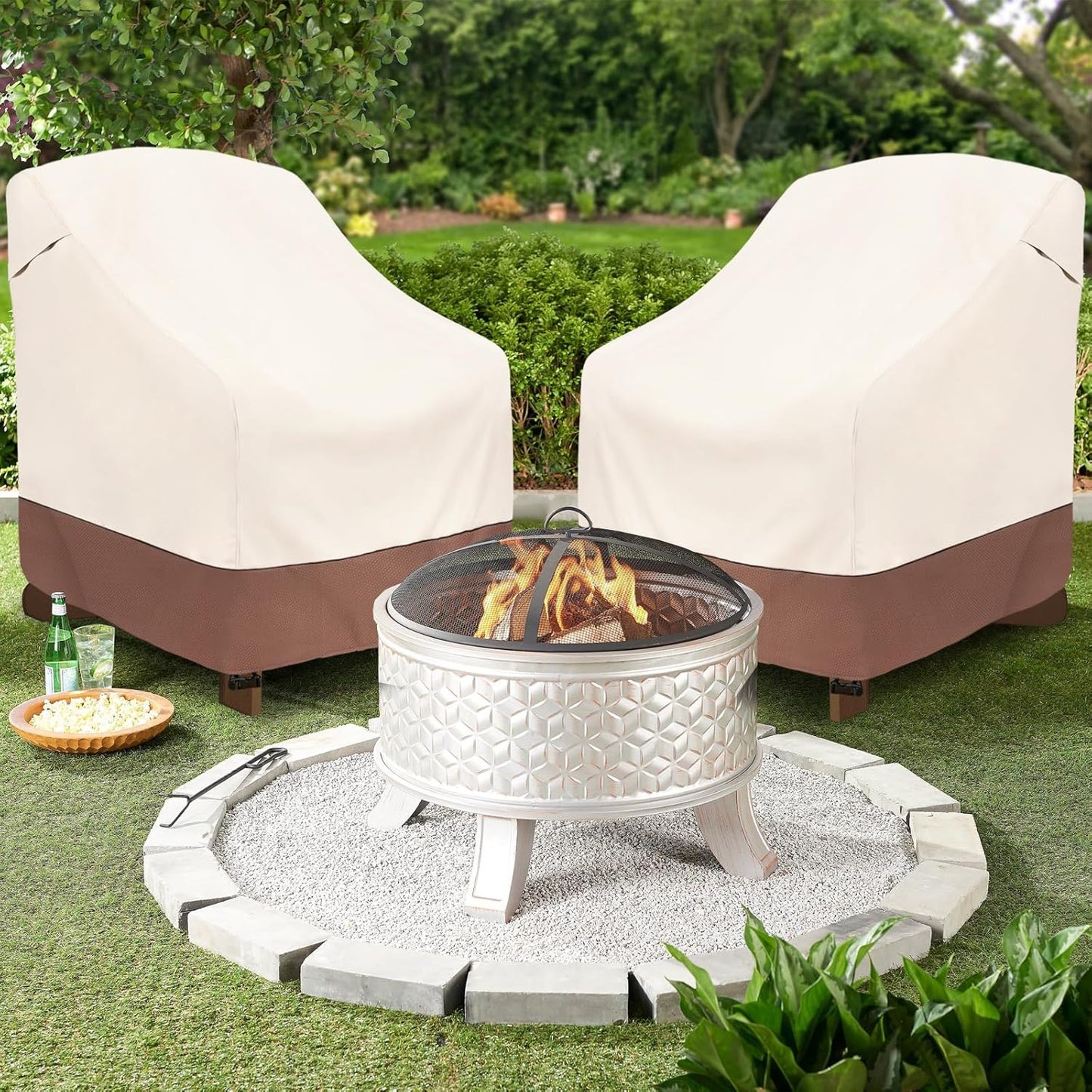 okcool Patio Adirondack Chair Cover 2 Pack,Waterproof Heavy Duty Outdoor Chair Covers,Patio Adirondack Chair Cover for Outdoor Chair,(33W x 35D x 36H inches),Beige & Brown
