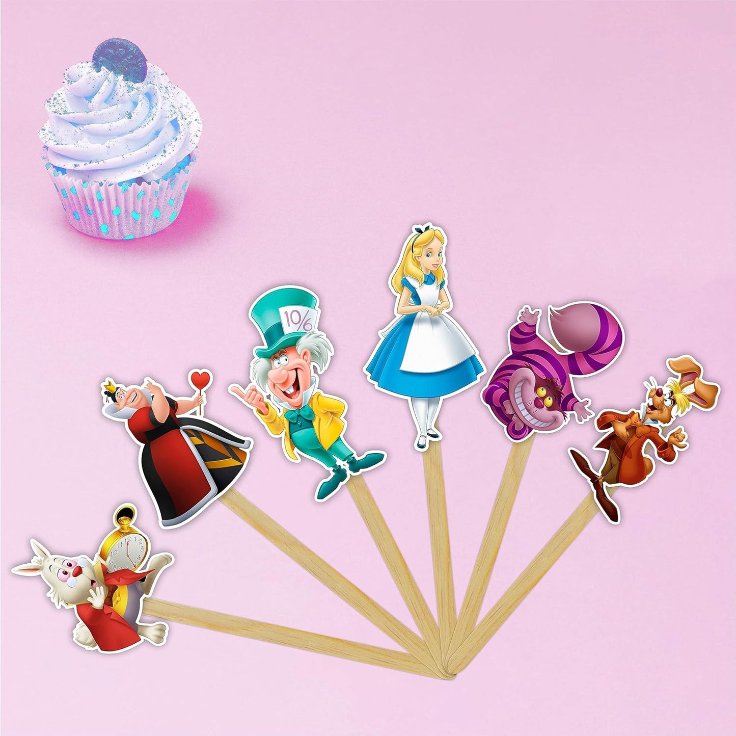 "Alice in Wondrland Cupcake Topper – Whimsical Birthday Party Decorations for Adults – Tea Party, Baby Shower, Bridal Shower, Theme Dessert Table Décor – Reusable Party Supplies"
