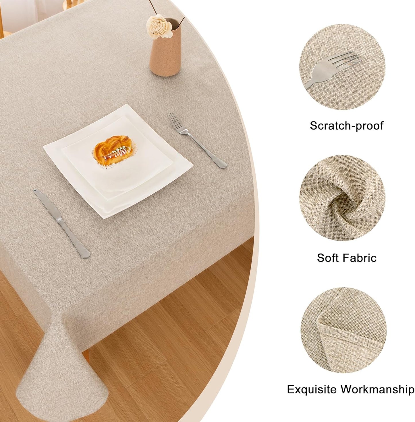 Hiasan Faux Linen Square Tablecloth - Wrinkle and Stain Resistant Washable Table Cloth for Kitchen Dining Room Holiday Table Cover for Party Dinner, Beige, 70 x 70 Inch