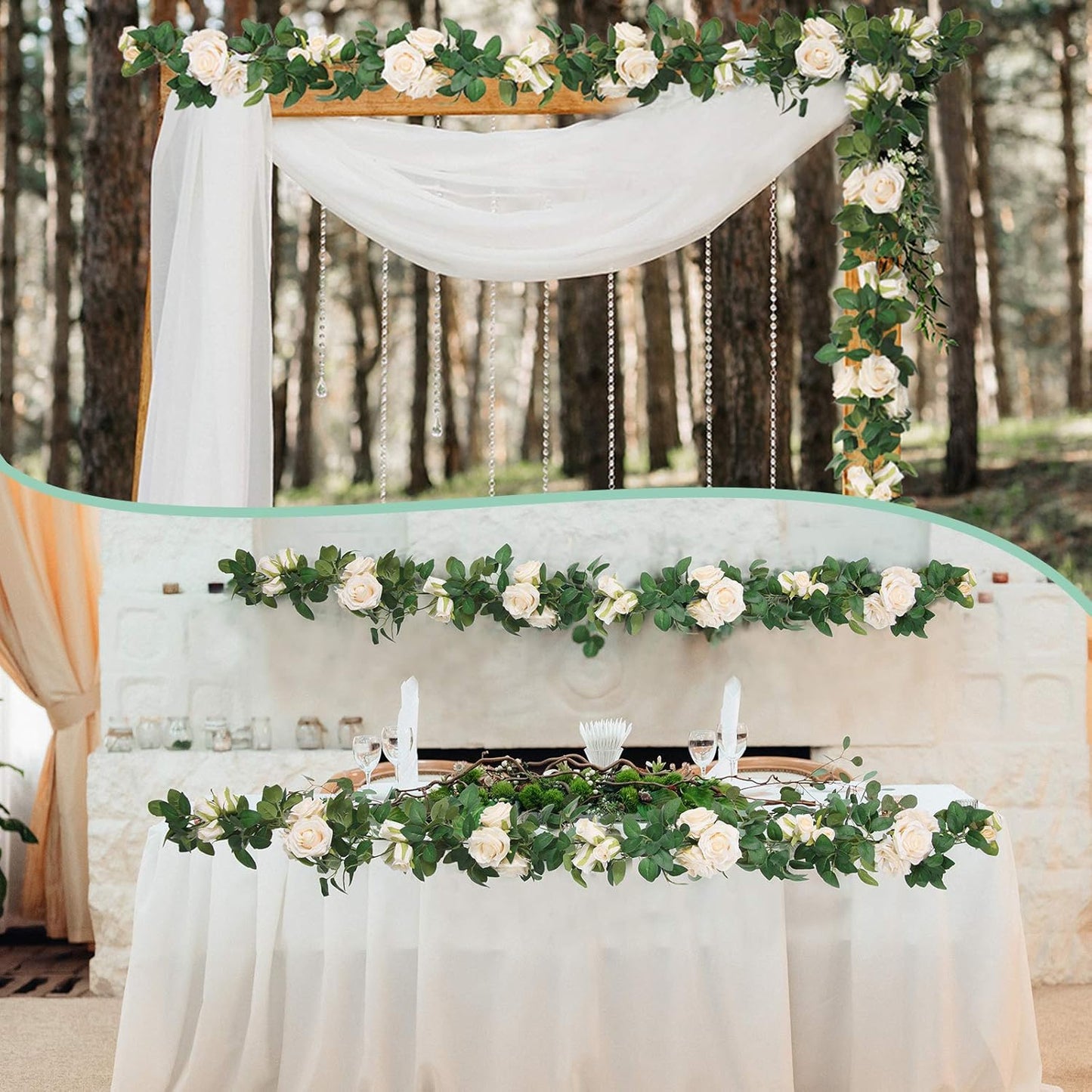 U'Artlines 3 Pack Artificial Champagne Rose Vines Floral Garlands Total 19.5 Ft Fake Vine Silk Flower Garland for Indoor Outdoor Home Wedding Arch Garden Wall Decoration