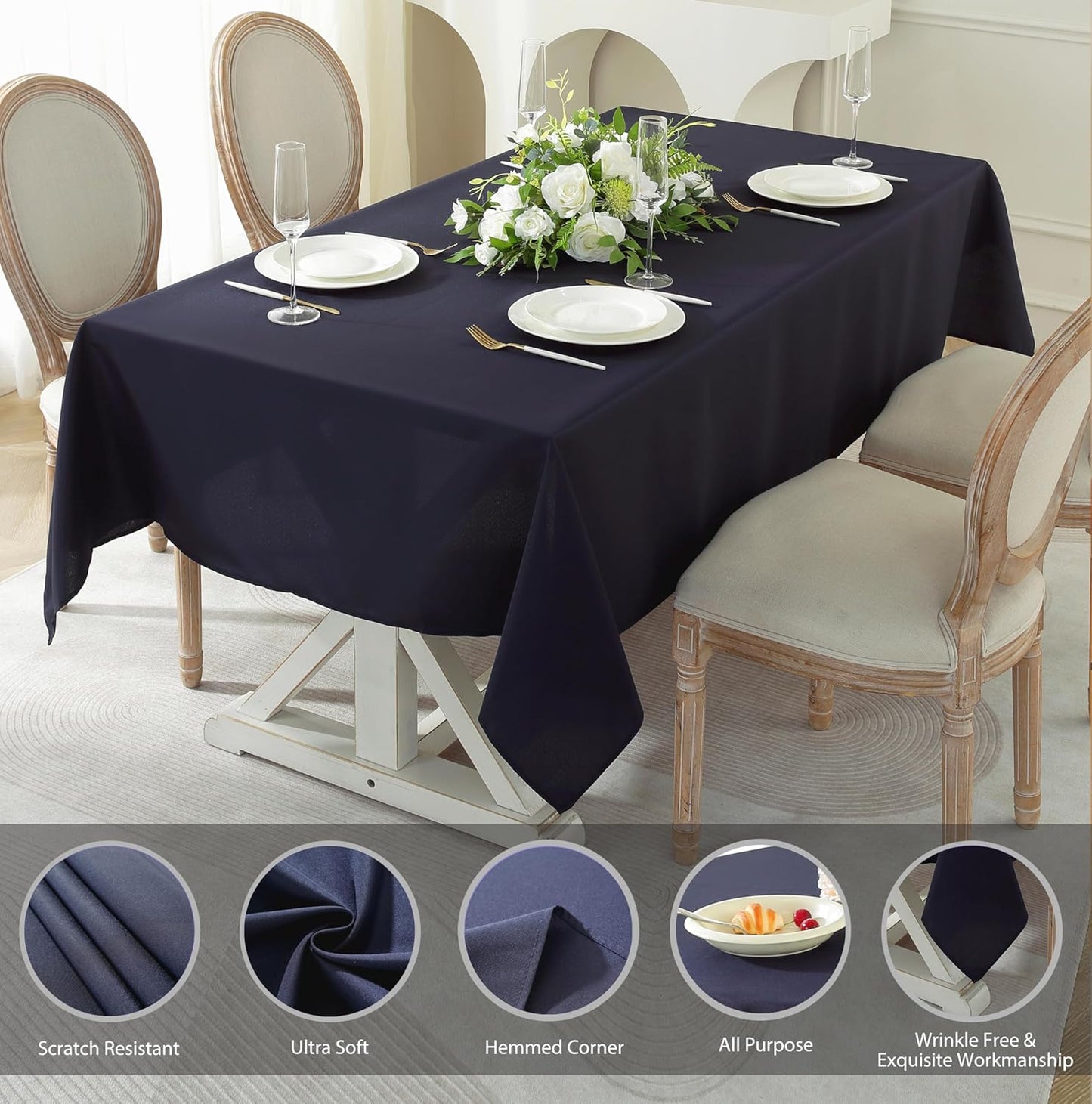 Craft And Party Rectangle Tablecloth, 70 x 90 Inch Navy Blue Tablecloth, Polyester Fabric Washable Table Cloth for Home, Party, Wedding or Restaurant Use.