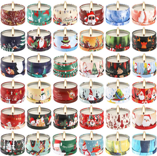 36Pack Christmasc Sets,Long Burning,2.5oz Natural Soy Wax with Essential Oils Decorative Aromatherapy Candles for Christmas，Thanksgiving Gift, Home Scented
