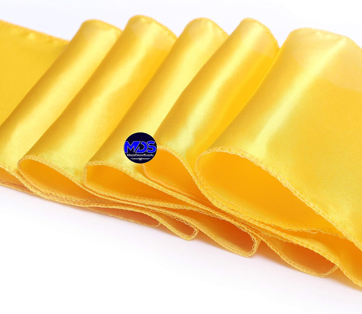 MDS Pack of 125 PCS Satin Chair Sashes Charmeuse Sateen Dining Chair Bows Ribbon Ties Back Sash for Wedding Party Birthday Home Hotel Restaurant Banquet Decoration (7 x 108 Inch, Yellow Gold)