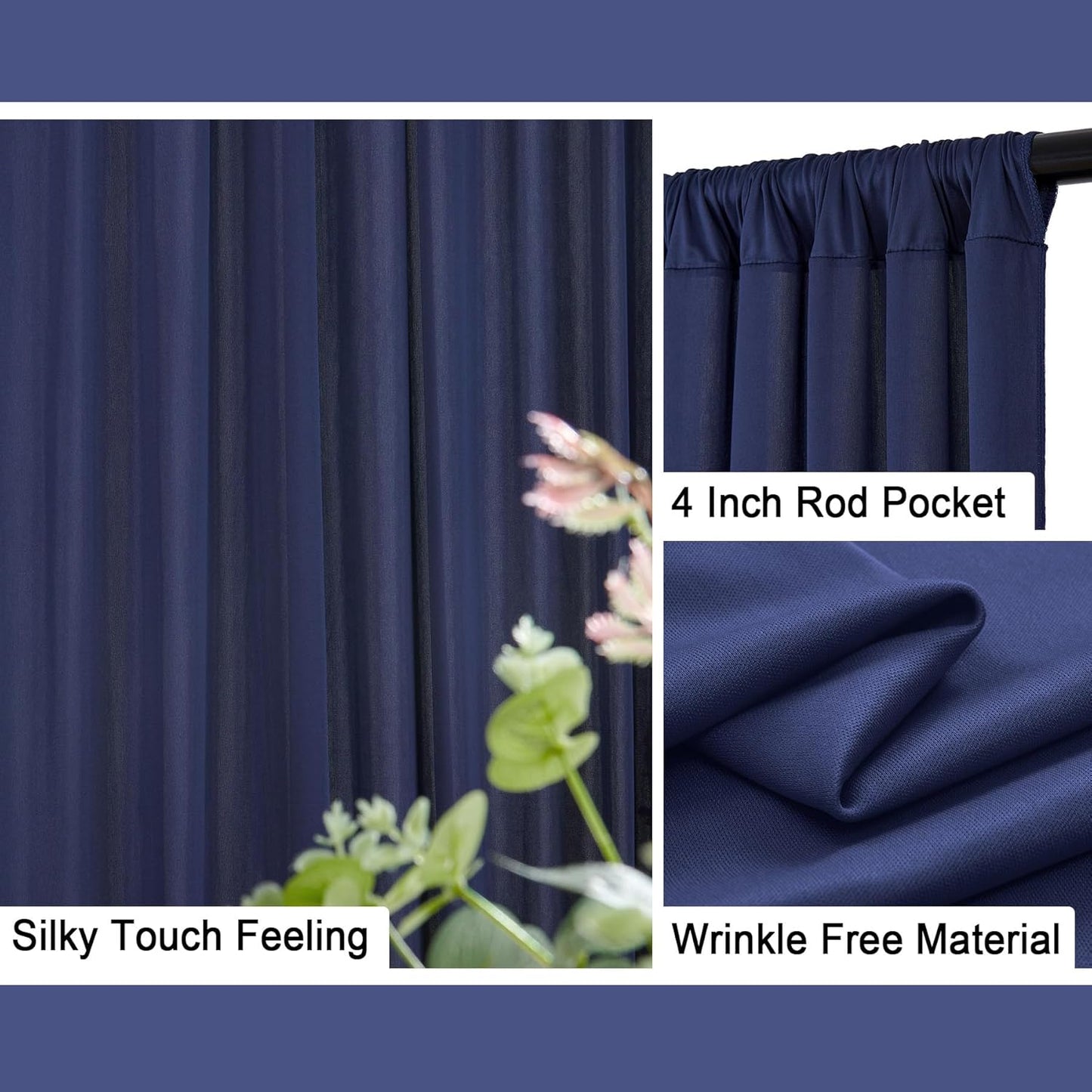 50 ft x 10 ft Wrinkle Free Navy Blue Backdrop Curtain for Parties,Polyester Photo Backdrop Drapes, Thick Background 10 Panels 5ft x 10ft for Baby Shower Wedding Birthday Party Backdrop Stand