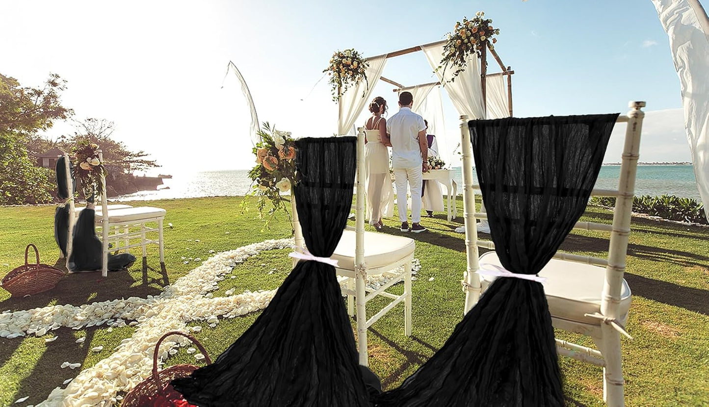 50 PCS Cheesecloth Chair Sashes, Bows Designed ChairSashes, 15.7x108 inch Chair Sashes for Aisle Decorations Universal Chairs Cover Decoration for Wedding Reception Party Banquet (Black)