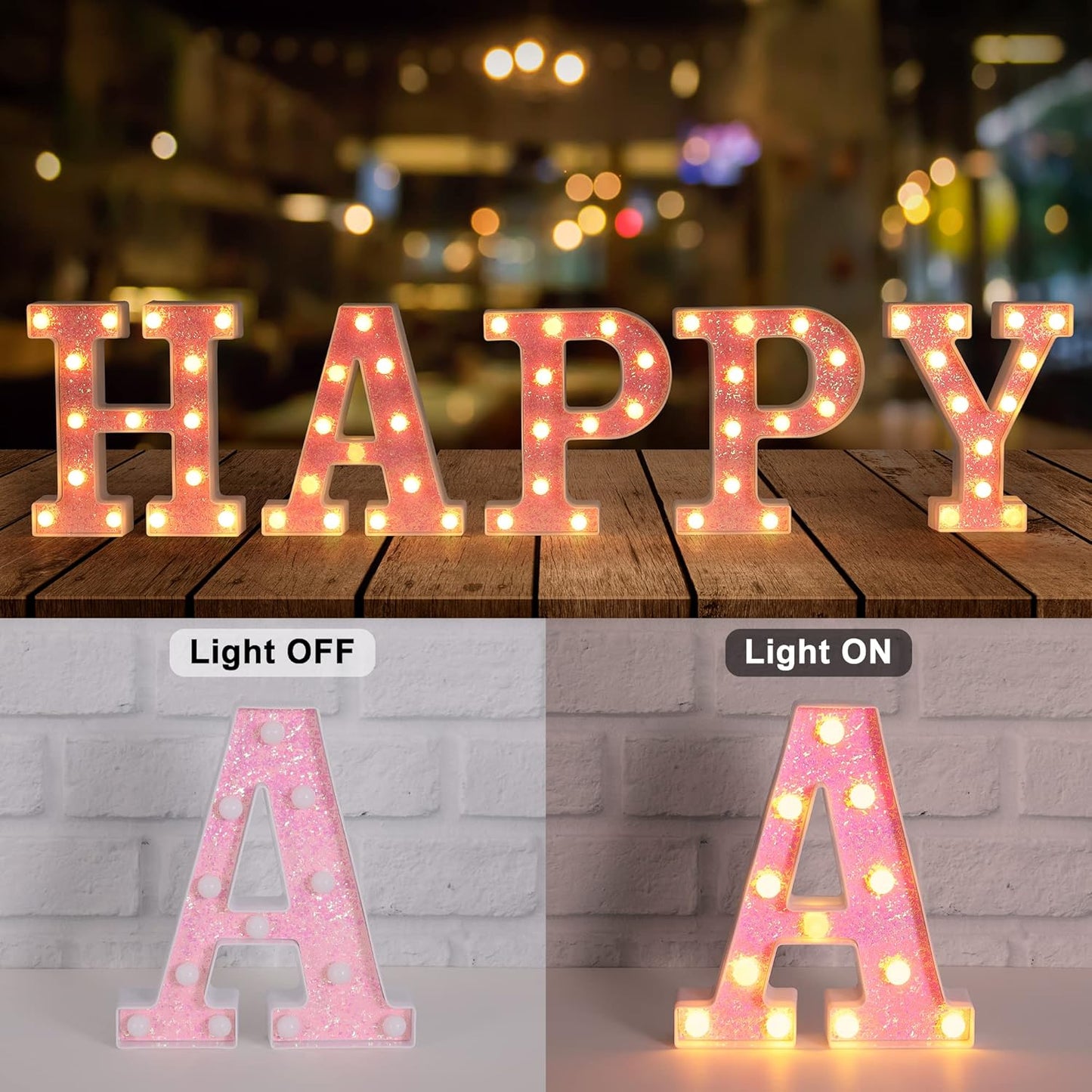 Foaky Pink Light up Letters，Pink Party Decorations,Girls Room Decor,Glitter Light Up Letters,Alphabet Letter Sign for Night Light Birthday Party Girls Gifts, Home Bar Decoration（H）