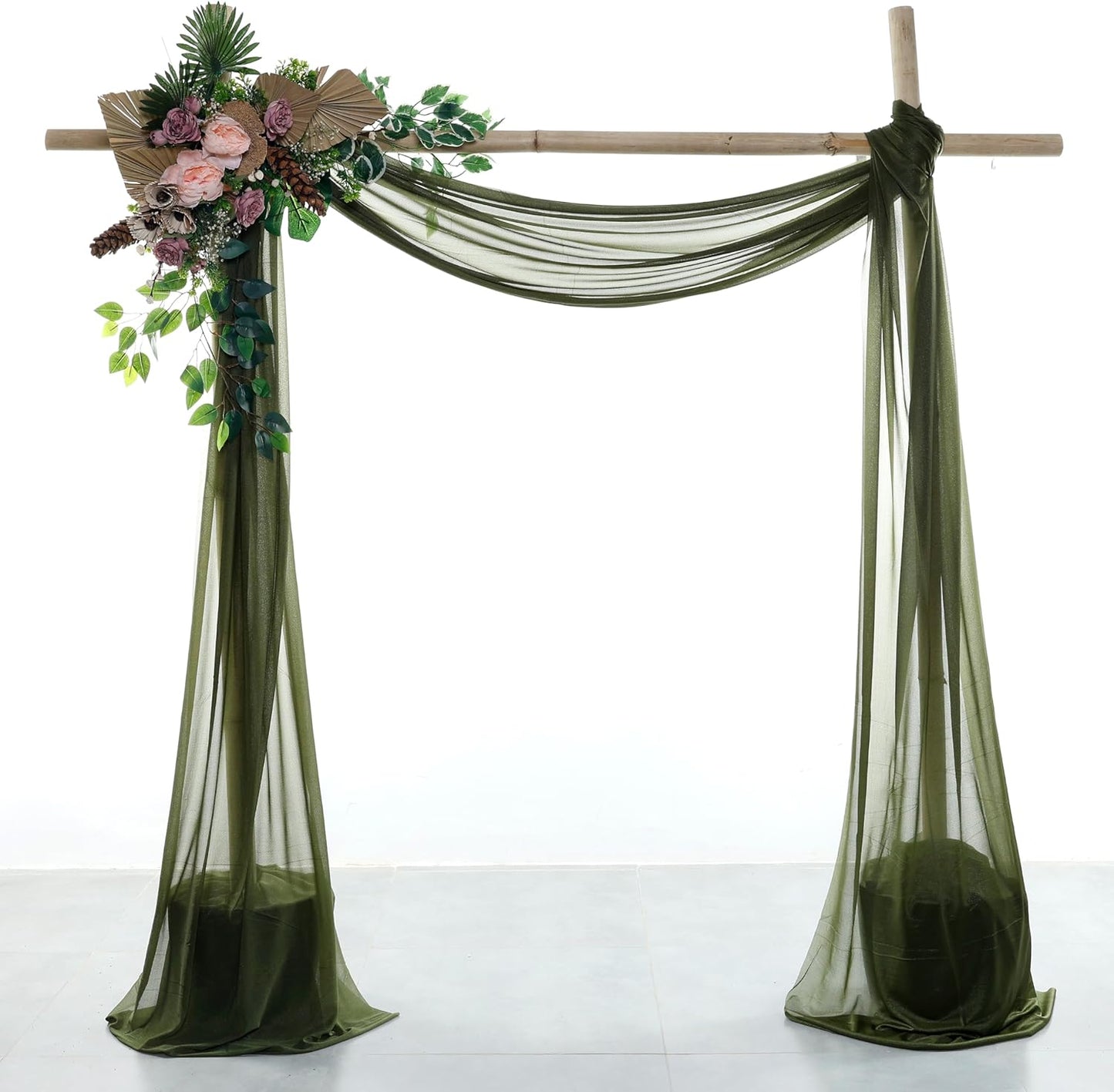 VDS Pack of 3 Panel (30 Inch X 20 Feet) Wedding Arch Draping Fabric Sheer Chiffon Fabric Drapery for Wedding Ceremony Reception Swag Backdrop Canopy Chuppah ARBO Altars Decoration (Olive)