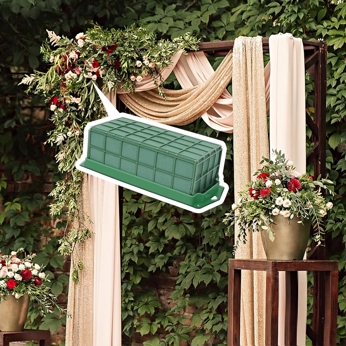 YOMUME Floral Foam Cage 2 Pieces, Flower Cage Holder with Foam for Fresh Flower Arrangement and Artificial Flowers, Dry and Wet Floral Foam Blocks for Table Wedding Decor