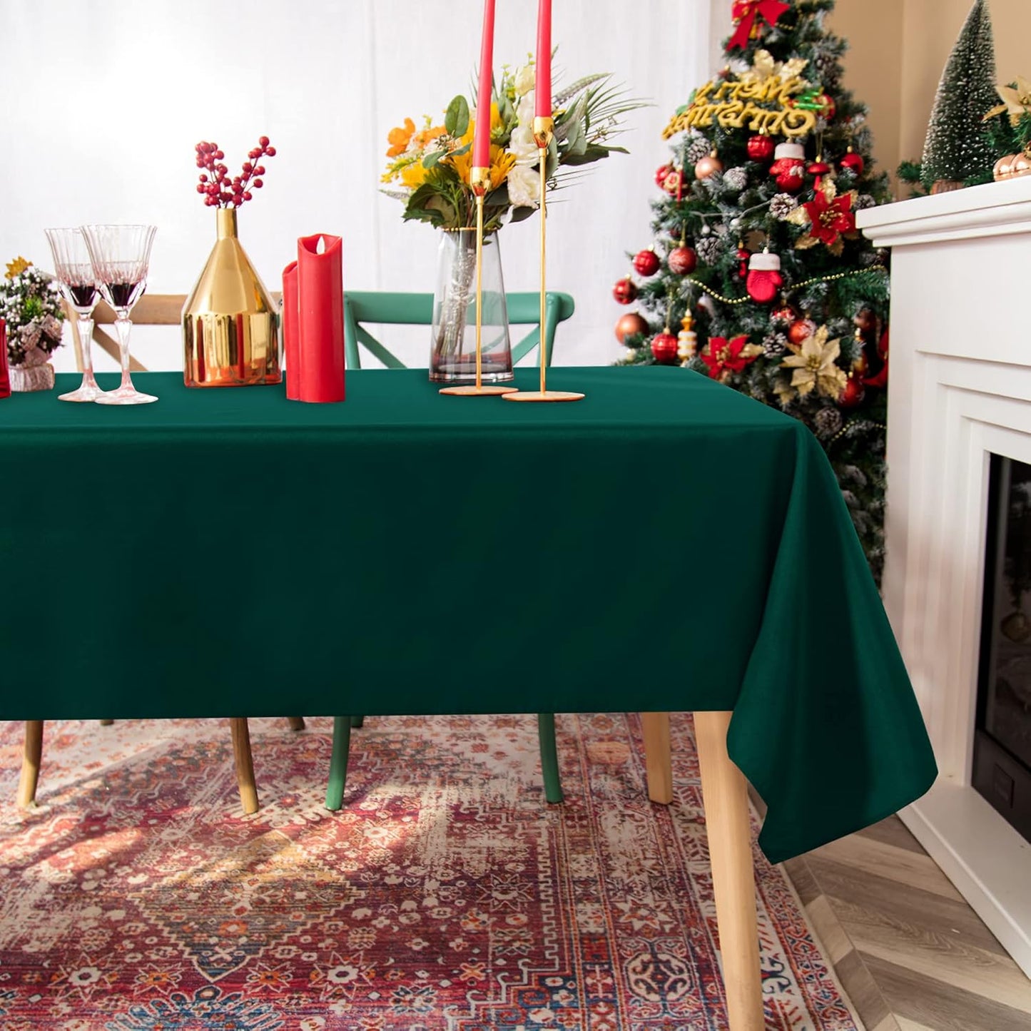 Fitable Rectangle Tablecloth Stain and Wrinkle Resistant Washable Polyester Table Cloth for Buffet Parties and Camping (60x84 inch, Green)