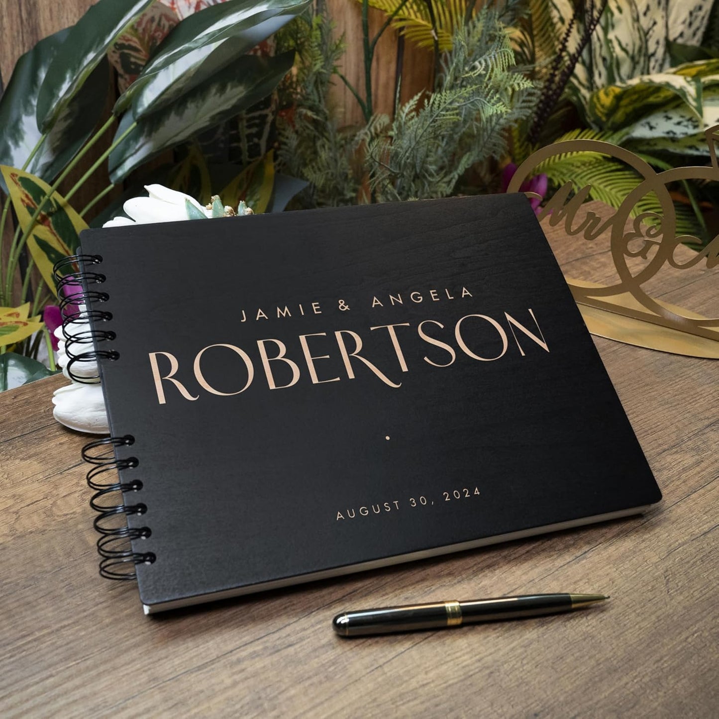 Personalized Wood Wedding Guest Book - 5 Colors/Finishings, 2 Sizes, 12 Designs - Wood Wedding Decorations, Guest Book Signs for Wedding Reception (DESIGN 9)
