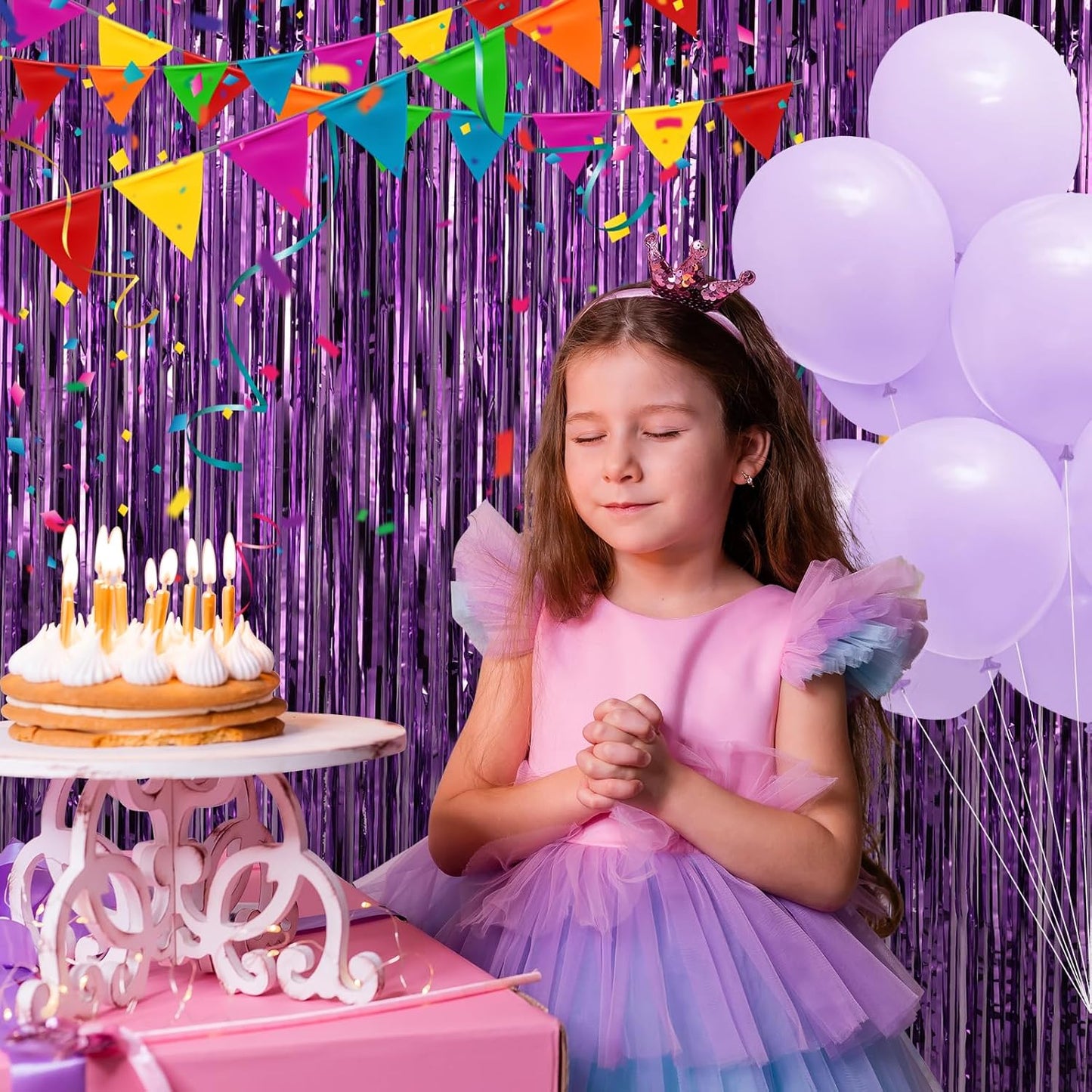 Crosize 7 Pack 3.3 x 9.9 ft Purple Foil Fringe Backdrop Curtain, Streamer Backdrop Curtains, Streamers Birthday Party Decorations, Tinsel Curtain for Parties, Galentines Decor