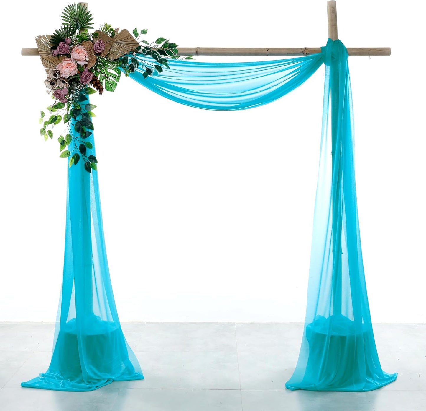 VDS Pack of 4 Panel (30 Inch X 20 Feet) Wedding Arch Draping Fabric Sheer Chiffon Fabric Drapery for Wedding Ceremony Reception Swag Backdrop Canopy Chuppah ARBO Altars Decoration (Peacock Blue)