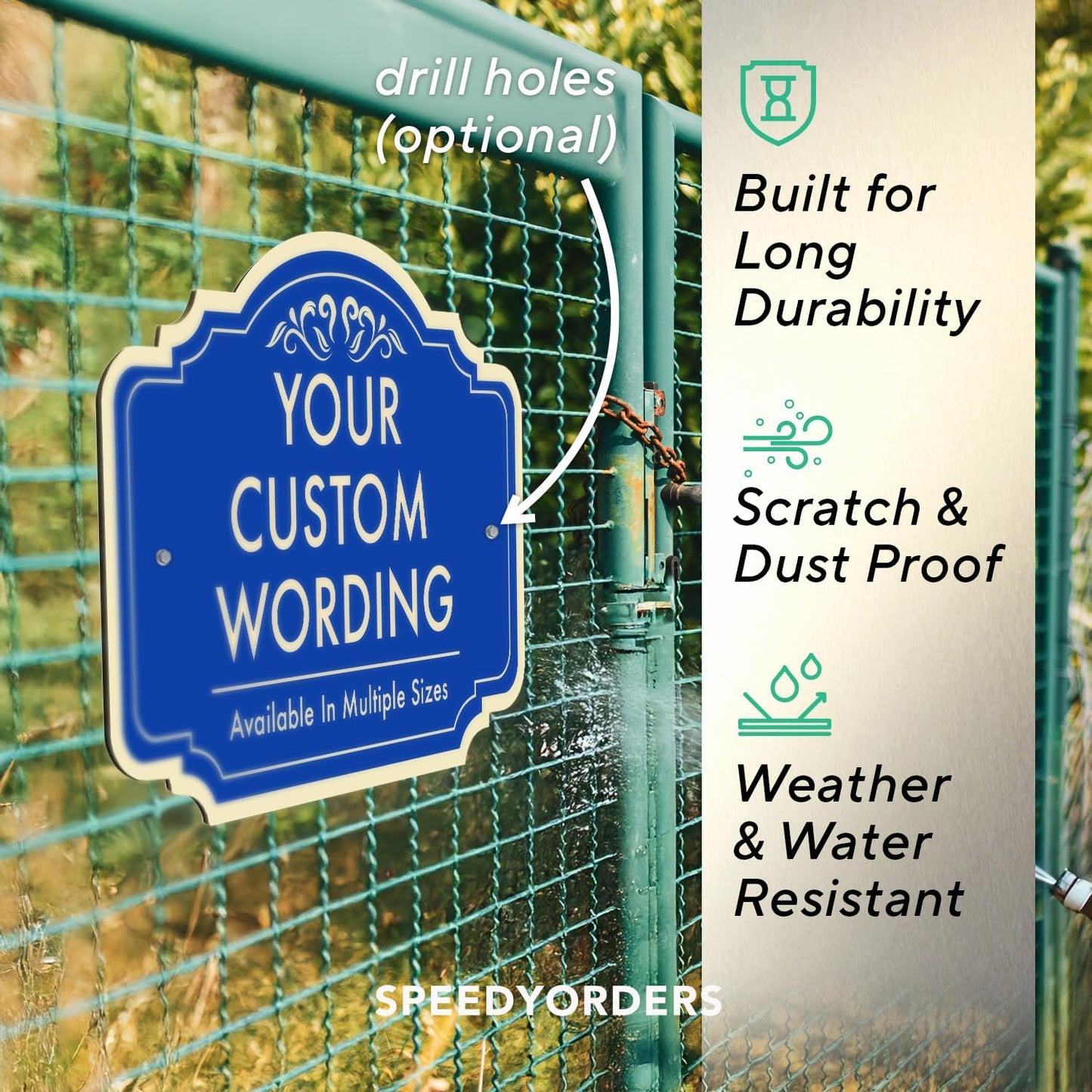 Custom Decorative Outdoor Metal Sign, Personalized Aluminum Driveway Waterproof Sign Made in USA, Design 2 Blue Steel 36x24 In