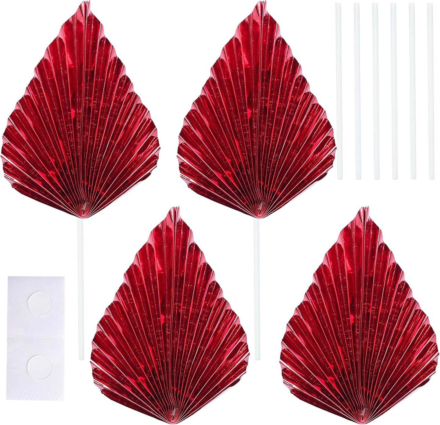 Gyufise 6Pcs Paper Palm Fan Cake Toppers Palm Spear Leaves Fan Cupcake Toppers Cake Insert Decorations Craft DIY Cake Bakeware Decoration for Birthday Party Wedding Party Decor Supplies Light Red