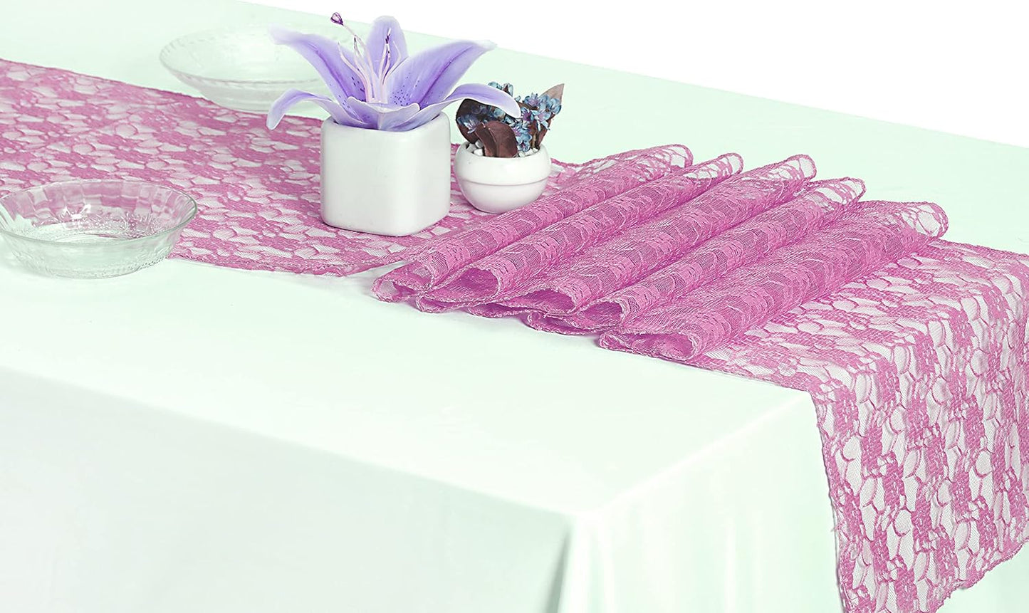 MDS Pack of 5 Wedding 12 x 108 inches Lace Table Runner for Wedding, Decorations for Birthday Parties, Banquets, Graduations, Engagements, and Runners fit Rectangle, Round Table- Dusty Pink