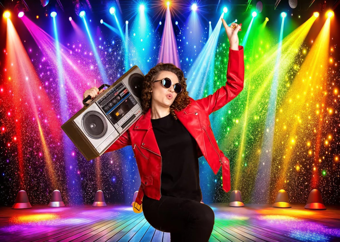 LTLYH 7x5ft Fabric Disco Rainbow Stage 70s 80s 90s Backdrop Vintage Lights Photography Background Rock Music Club Neon Glow Party Decorations Photo Banner 312