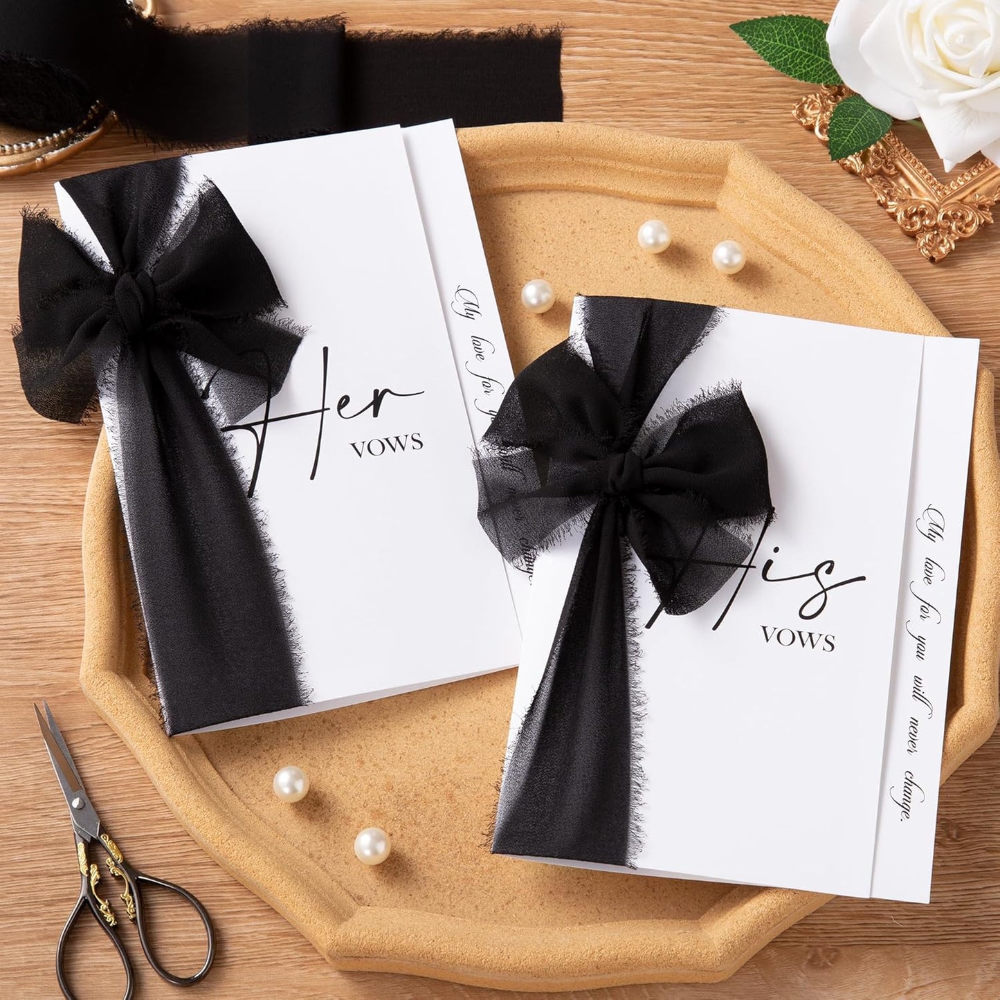 DORIS HOME 2" x21Yd Chiffon Ribbon for Flower Bouquet, Black & White Fabric Ribbon for Gift Wrapping, Handmade Frayed Ribbon for Wedding Christmas Decorations