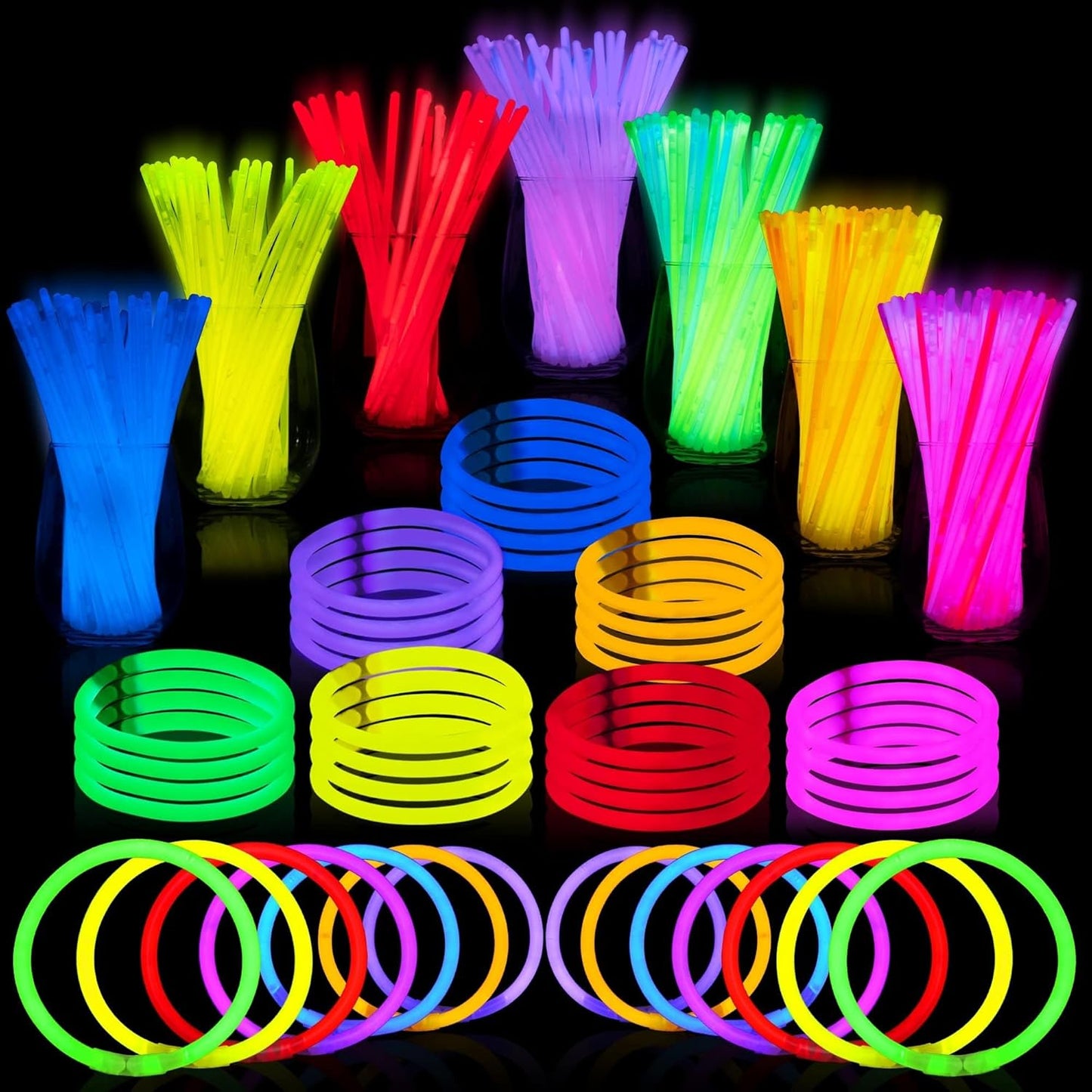 JOYIN 200 Pcs 8" Glowsticks, Halloween Supplies Pack, Bracelets Necklaces, Glow in the Dark Party Favors, Easter, Christmas, Football Party Supplies