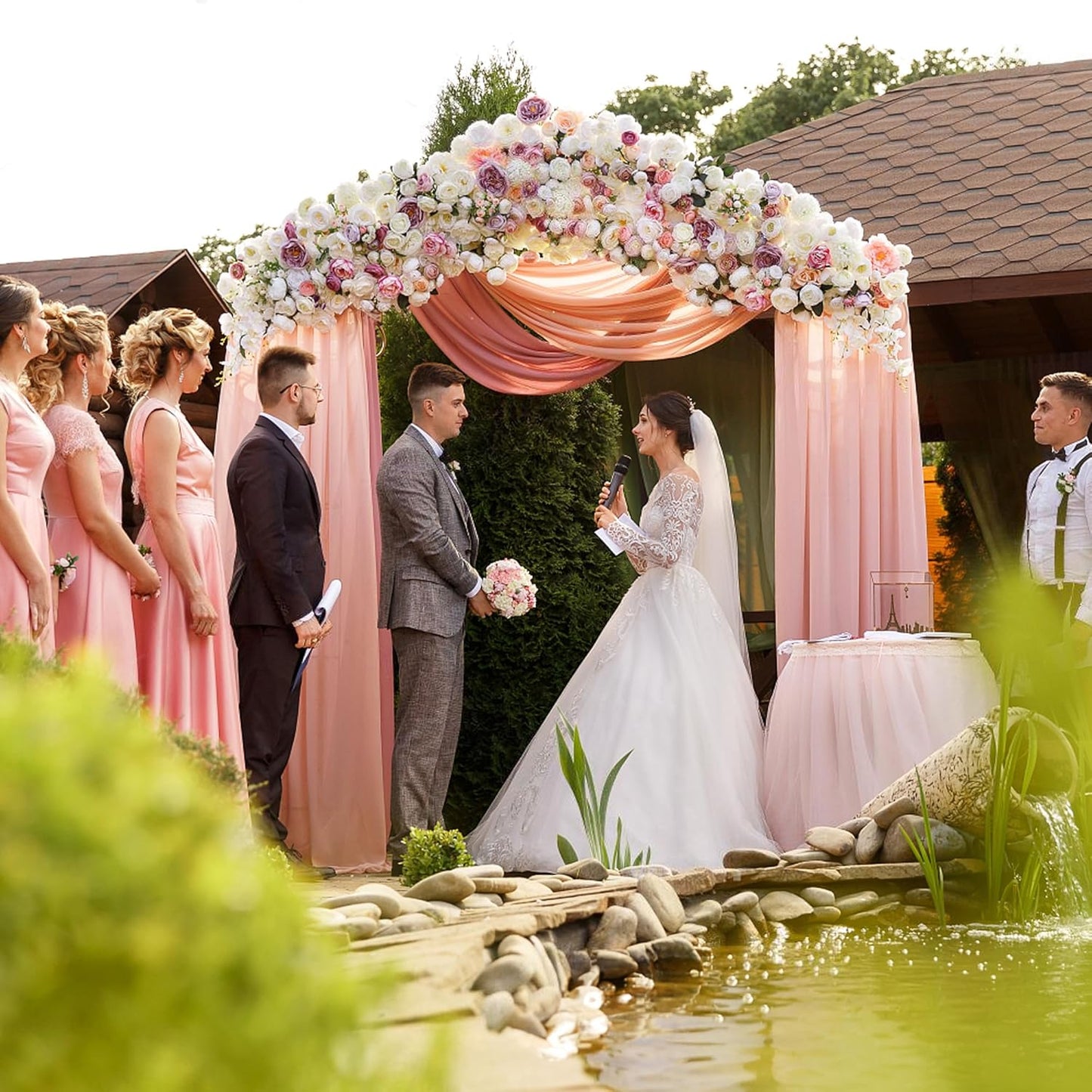 Wokceer Wedding Arch Draping Fabric 28.7" x 20FT - Blush Sheer Backdrop for Wedding Ceremony, Birthday Party, Bridal Shower Decoration