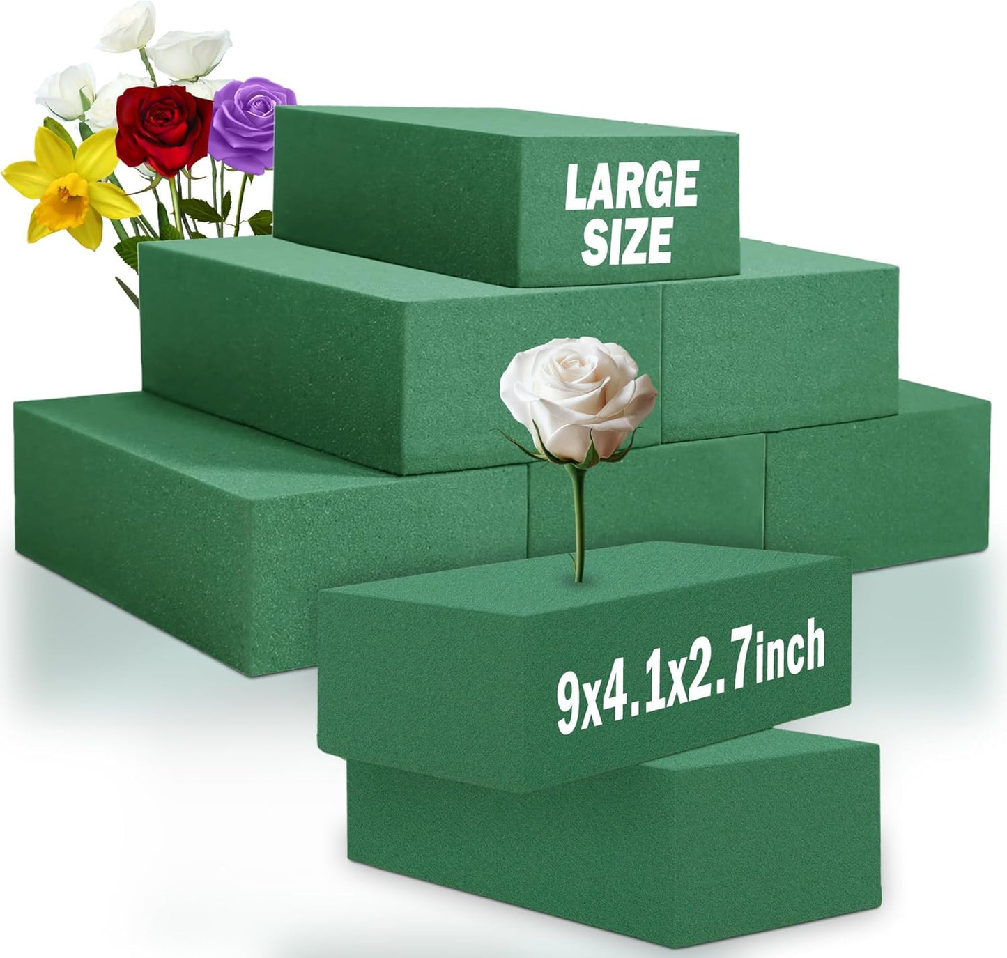 FLORABELS 8 PCS Wet Floral Foam Blocks for Fresh Flowers, Each (9"L x 4.1"W x 2.7"H)Green Foam for Flower Arrangements, Florist Foam Bricks for Weddings, Birthdays Gifts, Flower Foam Blocks for Crafts