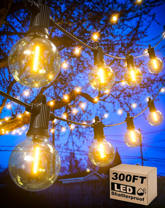 Outdoor String Lights Waterproof, 300FT Patio Lights with 146 Shatterproof G40 Globe Bulbs(6 Spare), Connectable Dimmable LED Hanging String Lights for Outside Backyard Porch Balcony (150FT x 2)