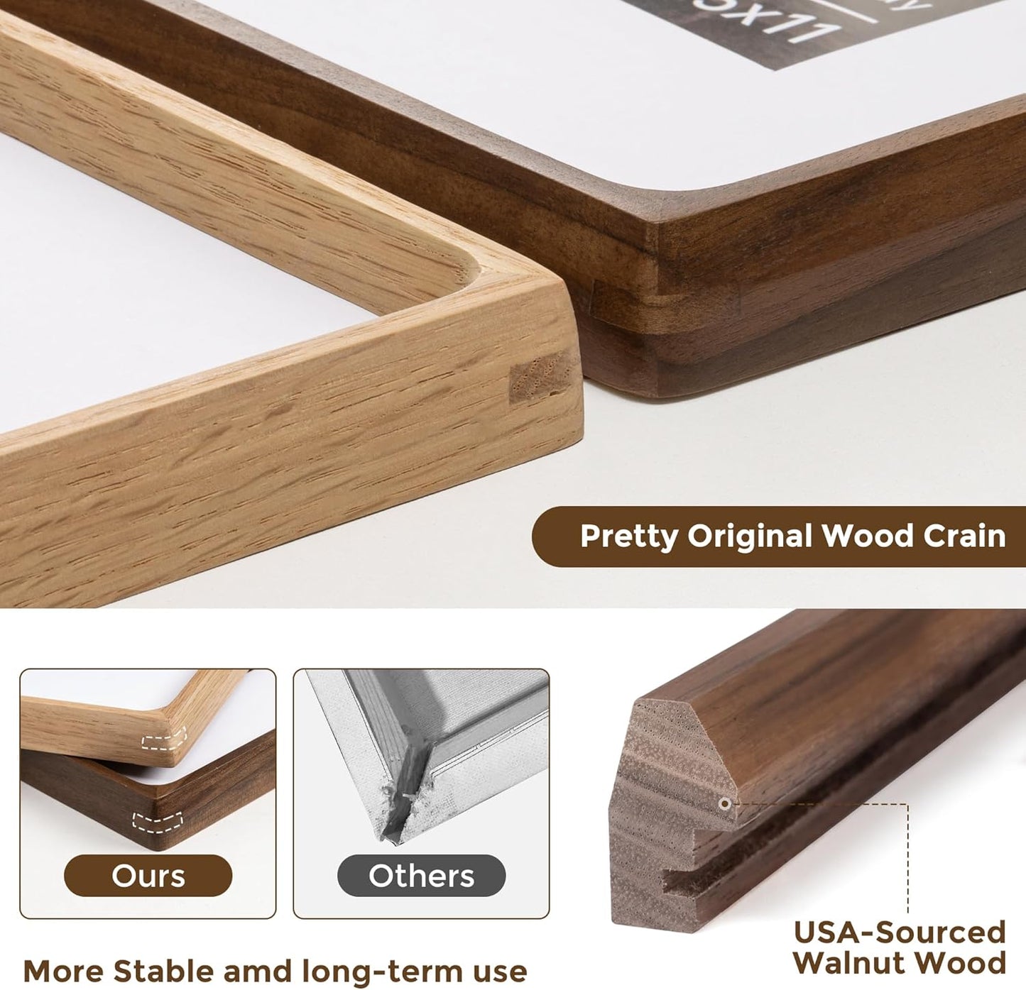 22x28 Frame with Mat to 18x24 Picture Frames USA-Sourced Natural Solid Walnut Wood Handcrafted Rounded Corner Display with Real Glass Family Picture, Wedding Photo