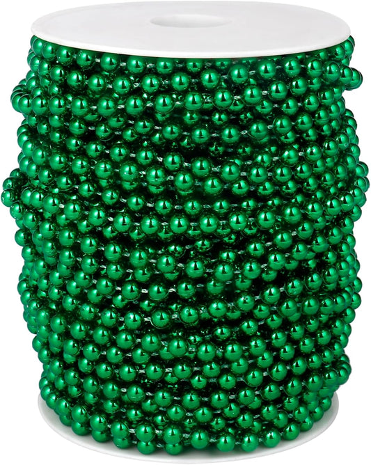 [98 Feet] Green Pearl Beads Garland, 6MM 33 Yards Green Faux Pearl Beads String Roll Bulk for DIY Craft Christmas Tree Wedding Party Decoration