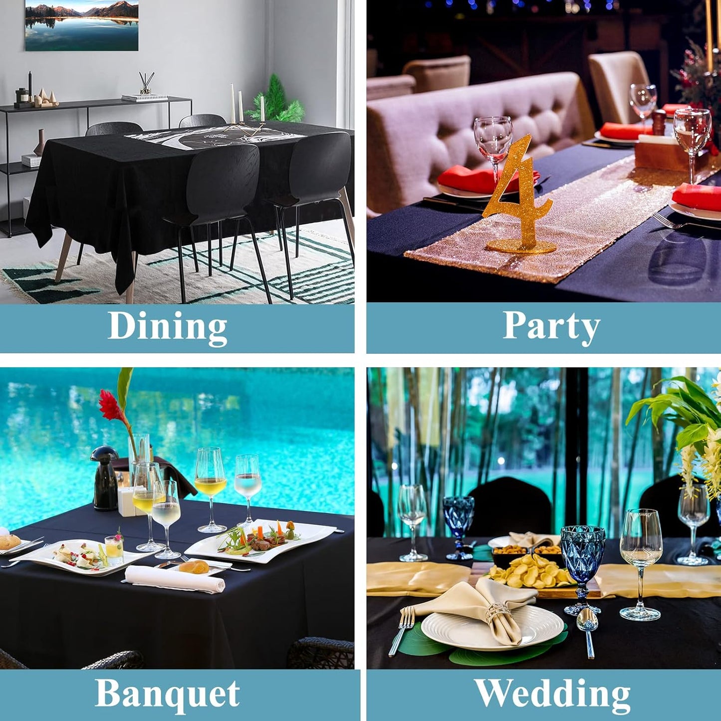 VidaFete Tablecloth 90 * 156inch Rectangle Table Cloth Polyester, Stain Wrinkle Resistant Polyester Dining Table Cover for Kitchen Dinning Party Wedding Rectangular Tabletop Buffet Decoration(Black)