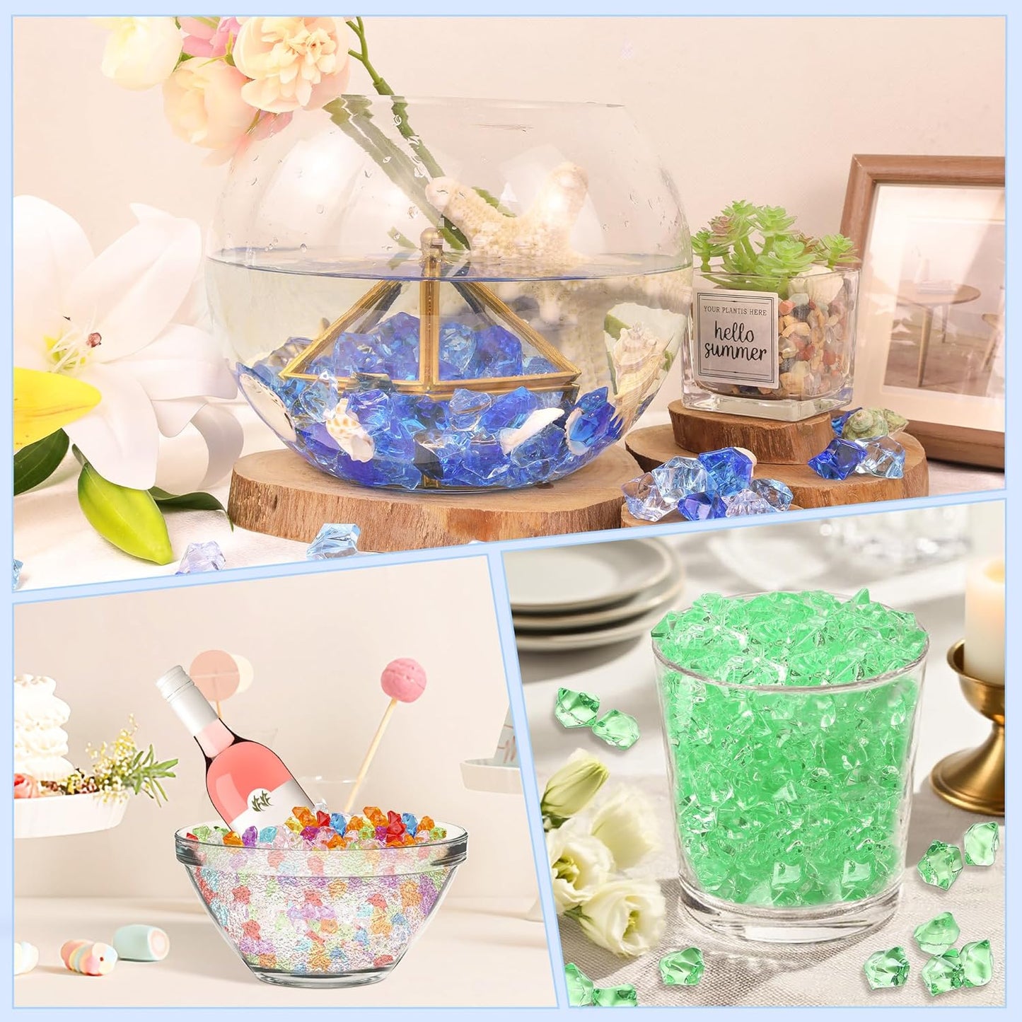 LAIDANLA 500PCS Black Acrylic Gems Vase Fillers for Centerpiece Black Fake Ice Cubes Plastic Diamonds Crushed Rocks for DIY Craft Party Table Scatter Prop Wedding Decoration Accessories
