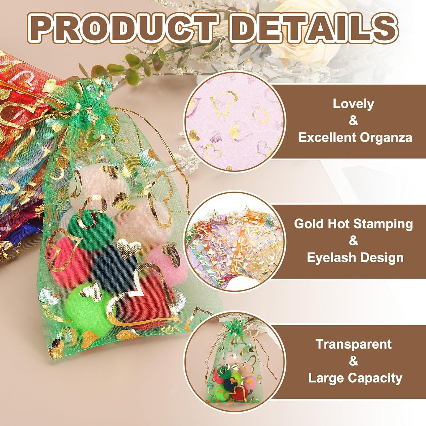 PATIKIL 100 Pcs 4x6 Inch Heart Printed Organza Bags, Purple Sheer Heart Organza Bags with Drawstring for Christmas Candy Jewelry Party Wedding Favor Gift