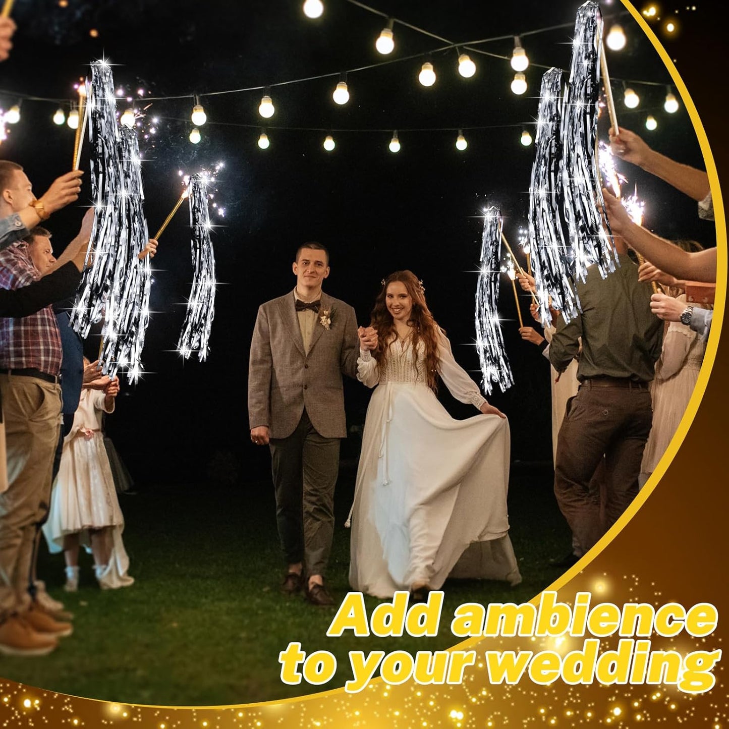 50 Pcs Wedding Fairy Wands with Bells Foil Tinsel Ribbon Stick Wands Tinsel Party Streamers with Bell Glittery Bridal Wedding Send Off Ideas Holiday Celebration (Silver)