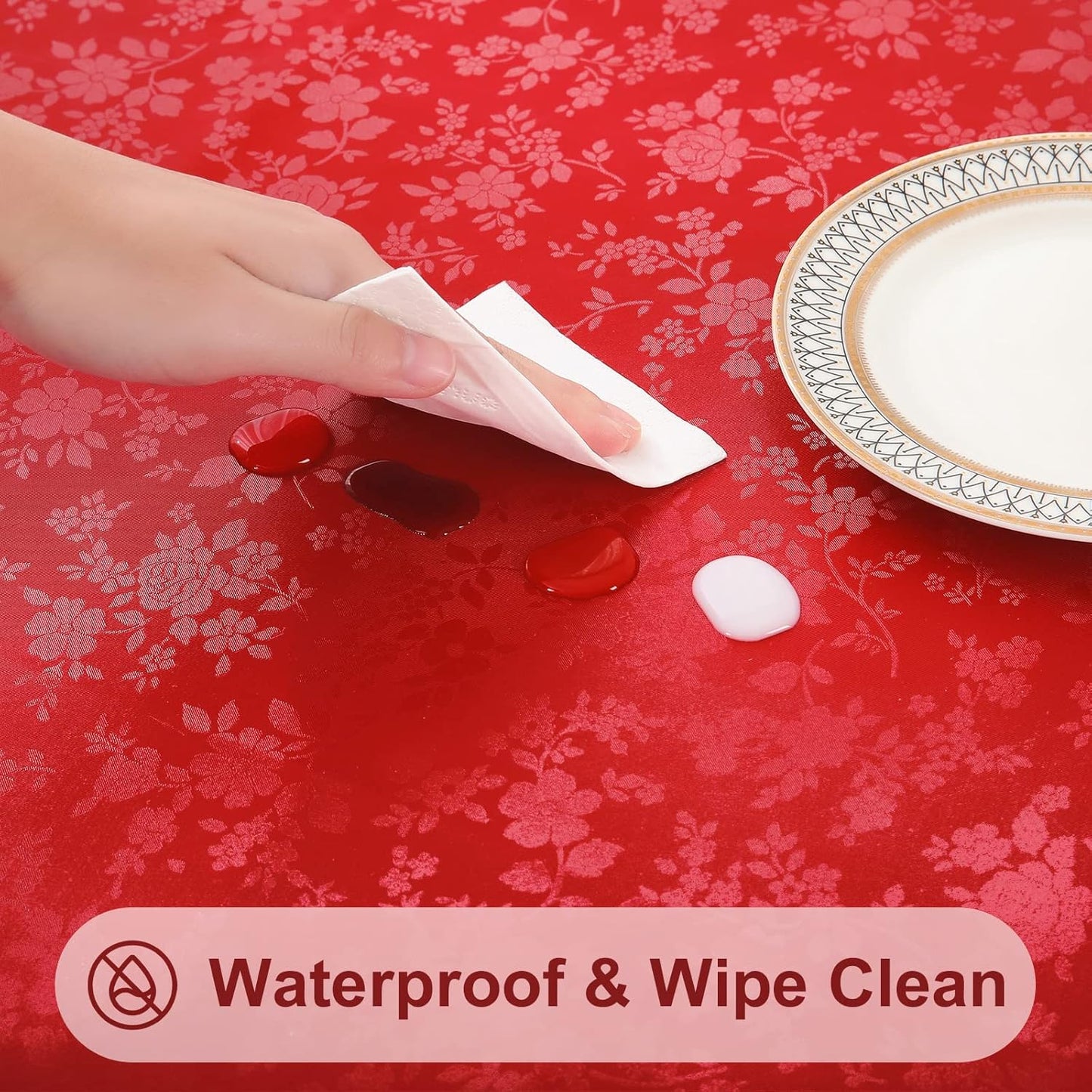 Smiry Round Table Cloth, Waterproof Heavy Duty Vinyl Tablecloths, Wipeable Washable Table Cover for Kitchen and Dining Room (Red, 70" Round)