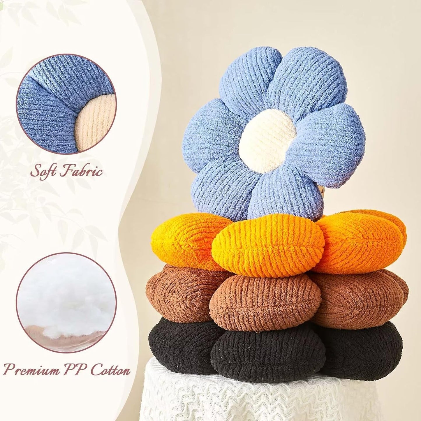 Flower Throw Pillow, Soft Brown 19.6" Shaped Floor Pillow for Home Decor, Cute Aesthetic Plush Decorative Pillows for Bed, Sofa, Couch