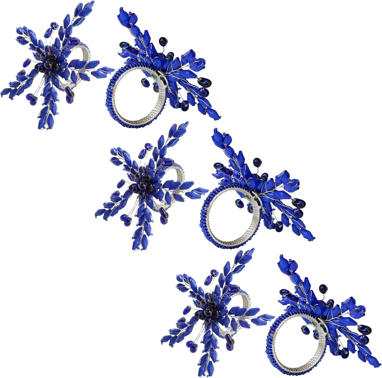 Napkin Rings Set of 12 for Dining Table Decoration Parties Everyday Metal Napkin Holder Leaf Blue (Pack of 12)
