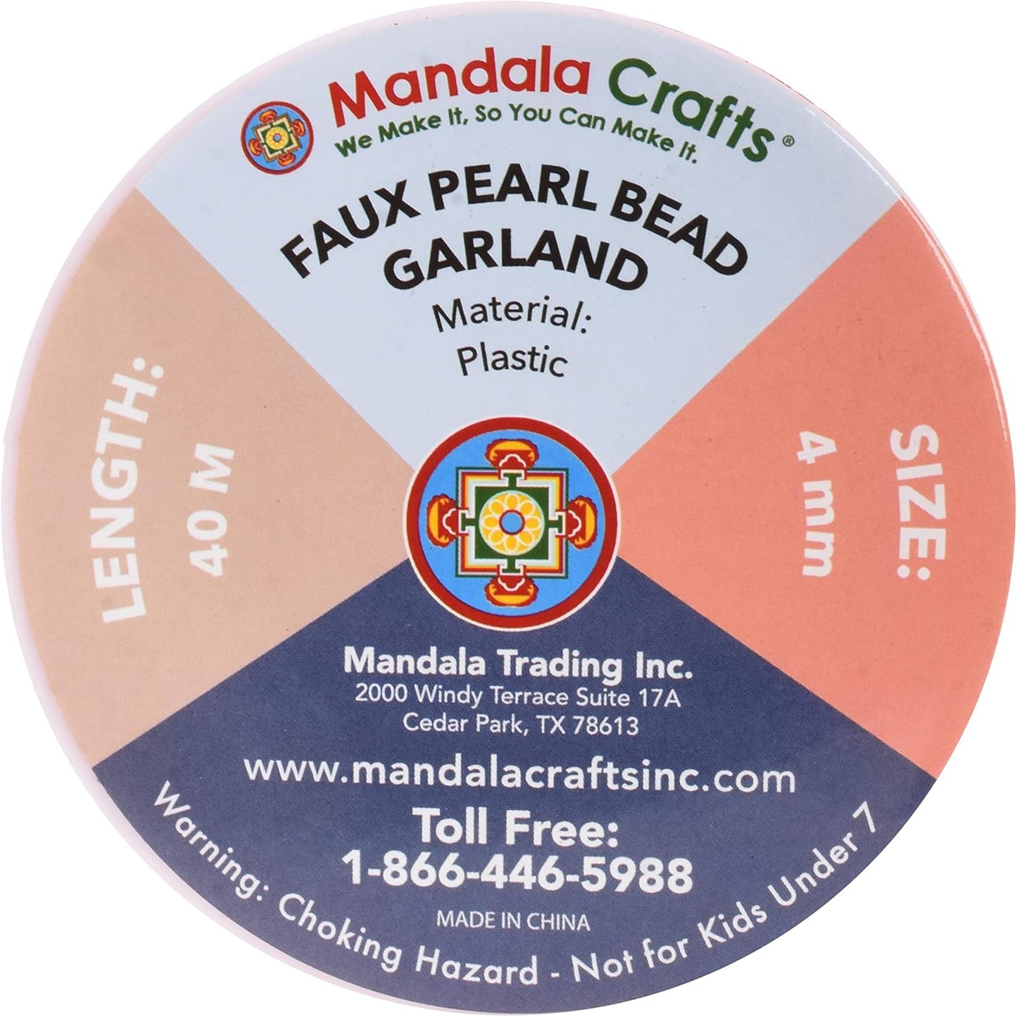 Mandala Crafts 4mm Faux Black Pearl Beads Roll - 44 Yards Strand of Fake Pearls Chain Garlands Spool String for Christmas Tree, Wedding, Party, Vases, DIY Decoration